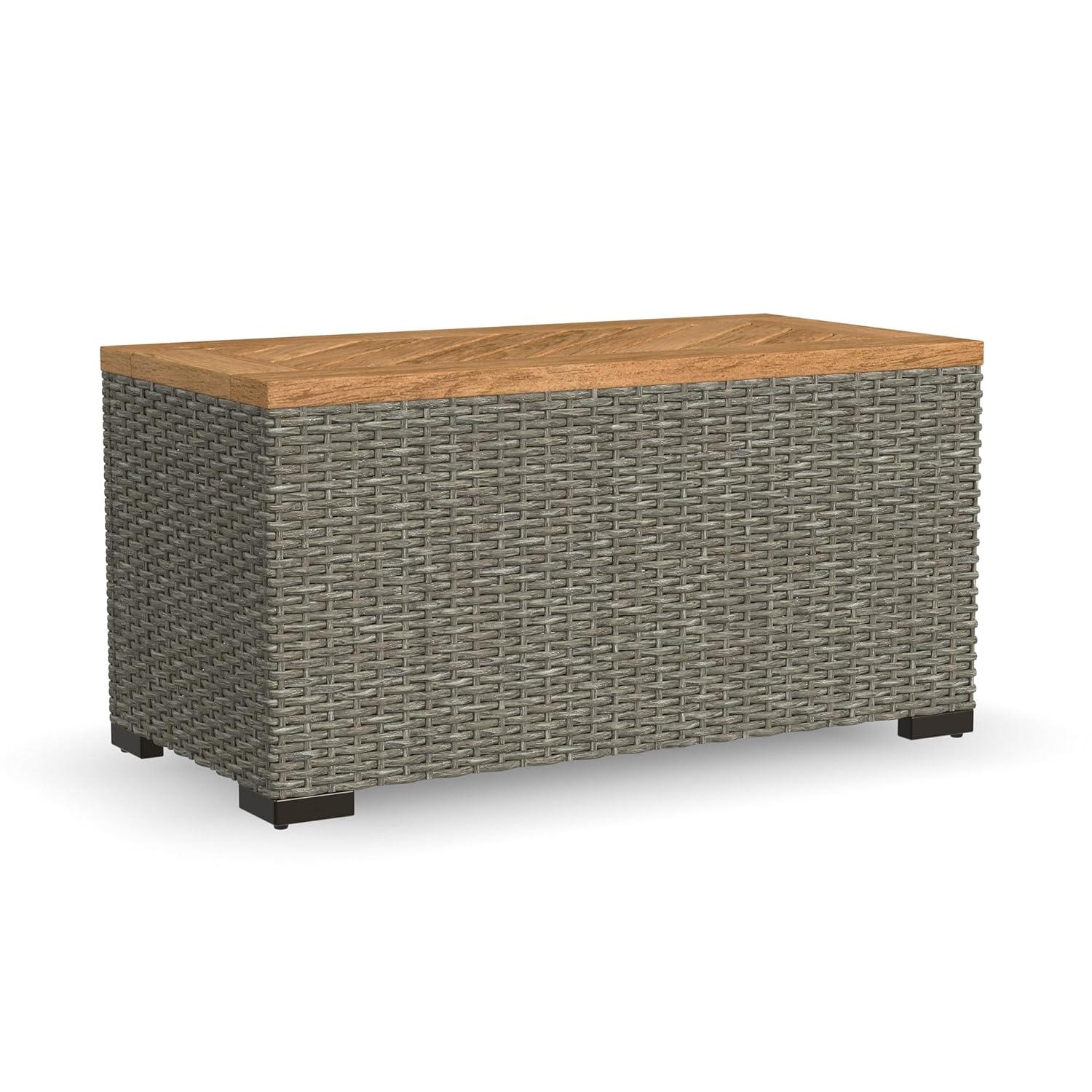 Homestyles Boca Raton Rattan Outdoor Storage Table in Brown