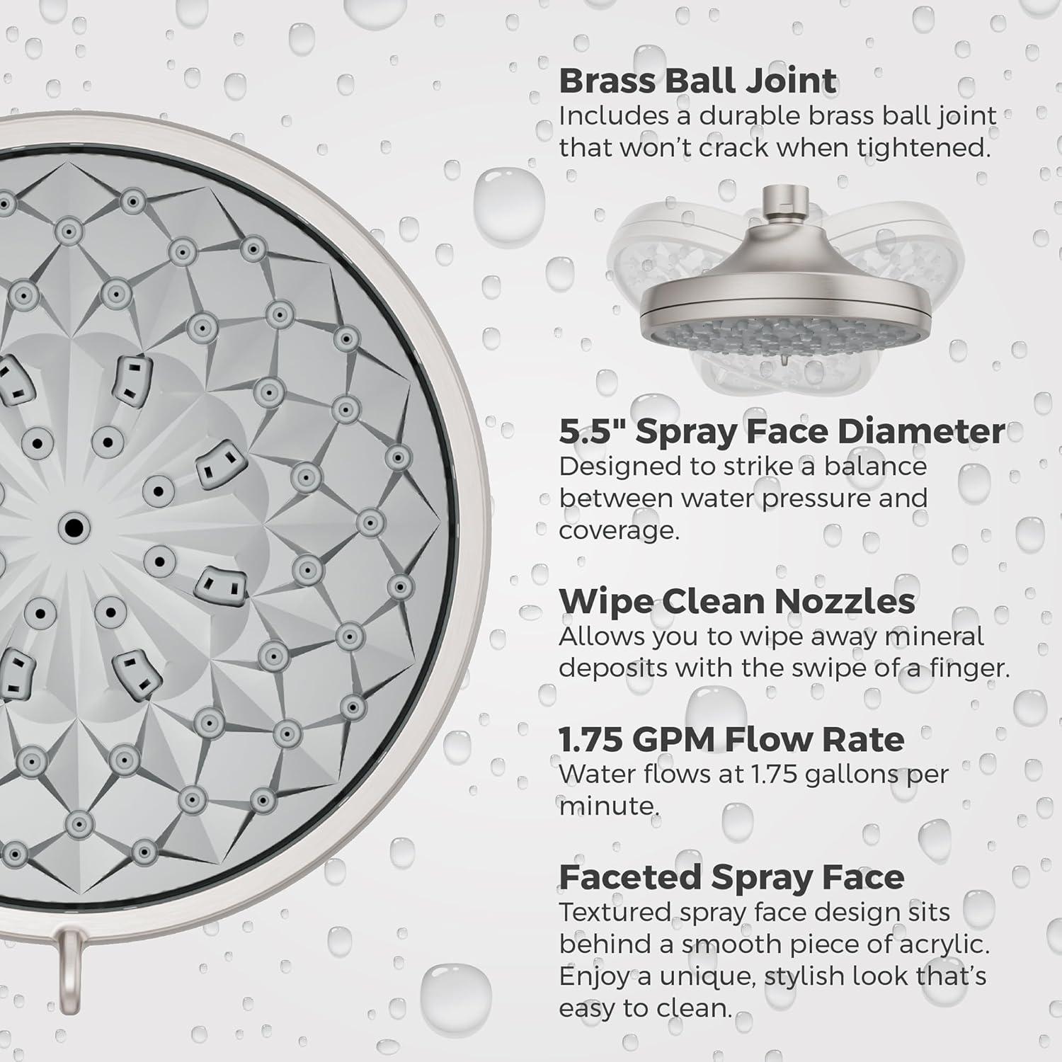 HydroFuse Brushed Nickel 6-Function Wall Mounted Shower Head