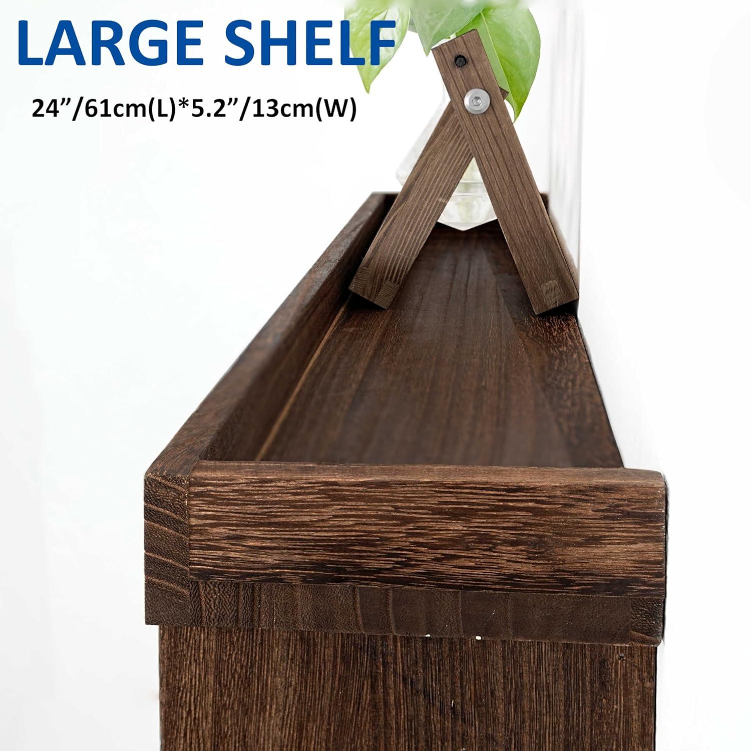 HBCY Creations Rustic Brown Solid Wood Wall Mounted Coat Rack with Shelf, 5 Hooks, 24" Long - Kitchen, Mudroom, Entryway, Bathroom - Includes Mounting Hardware, Coat Hanger, Dog Leash Hooks