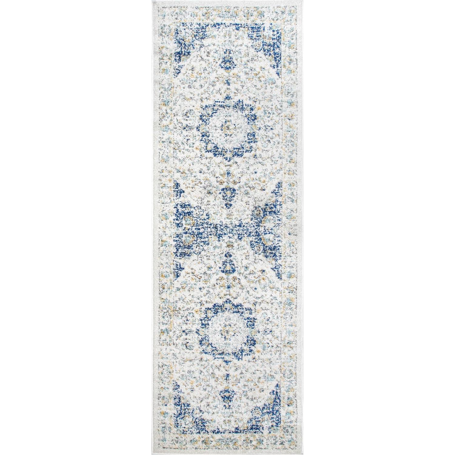 2'6"x10' Verona Vintage Persian Style Runner Rug Blue - nuLOOM: Classic Medallion Pattern, Low Pile, Indoor Use