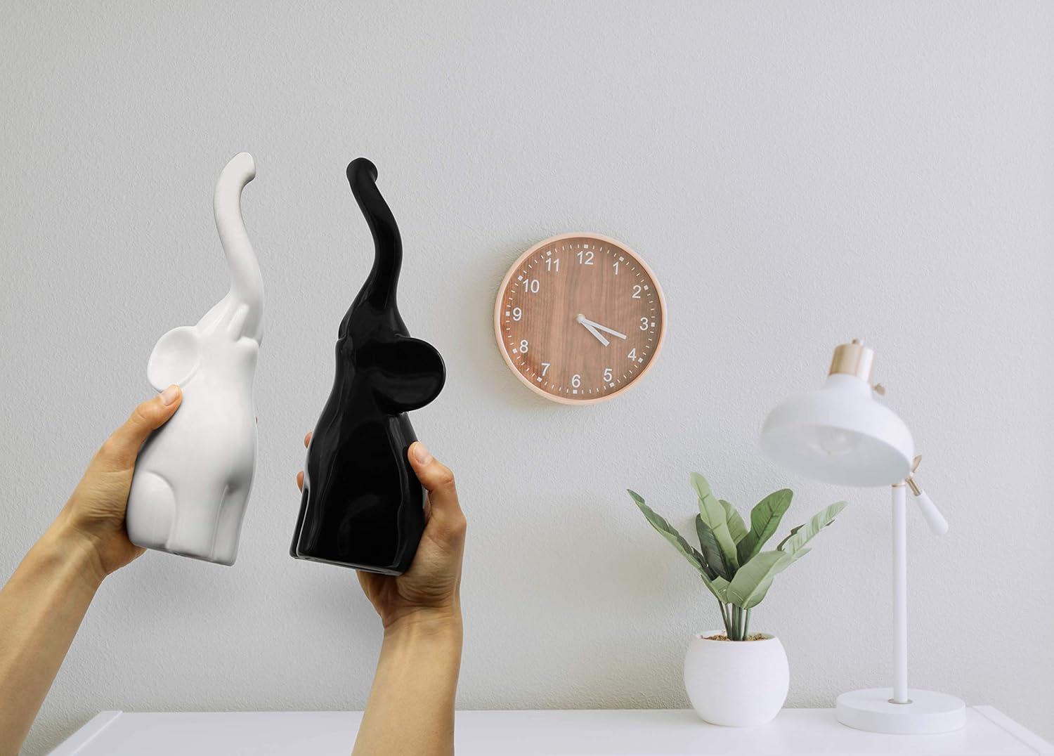 Loving Pair of Elephants in Black and White - Modern Ceramic Sculpture as a Set - Decoration Figure 10.2" high Ornament - Elephant Figurine