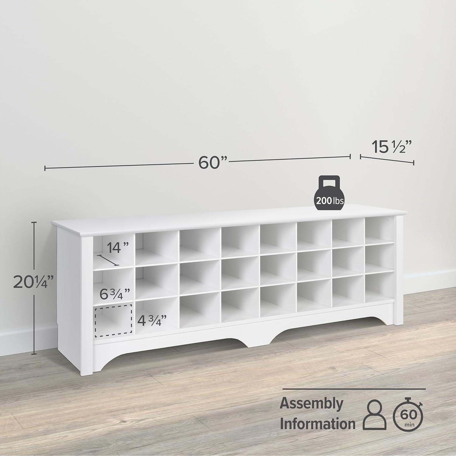 Elegant White Laminated Composite Wood 24-Shoe Cubby Bench