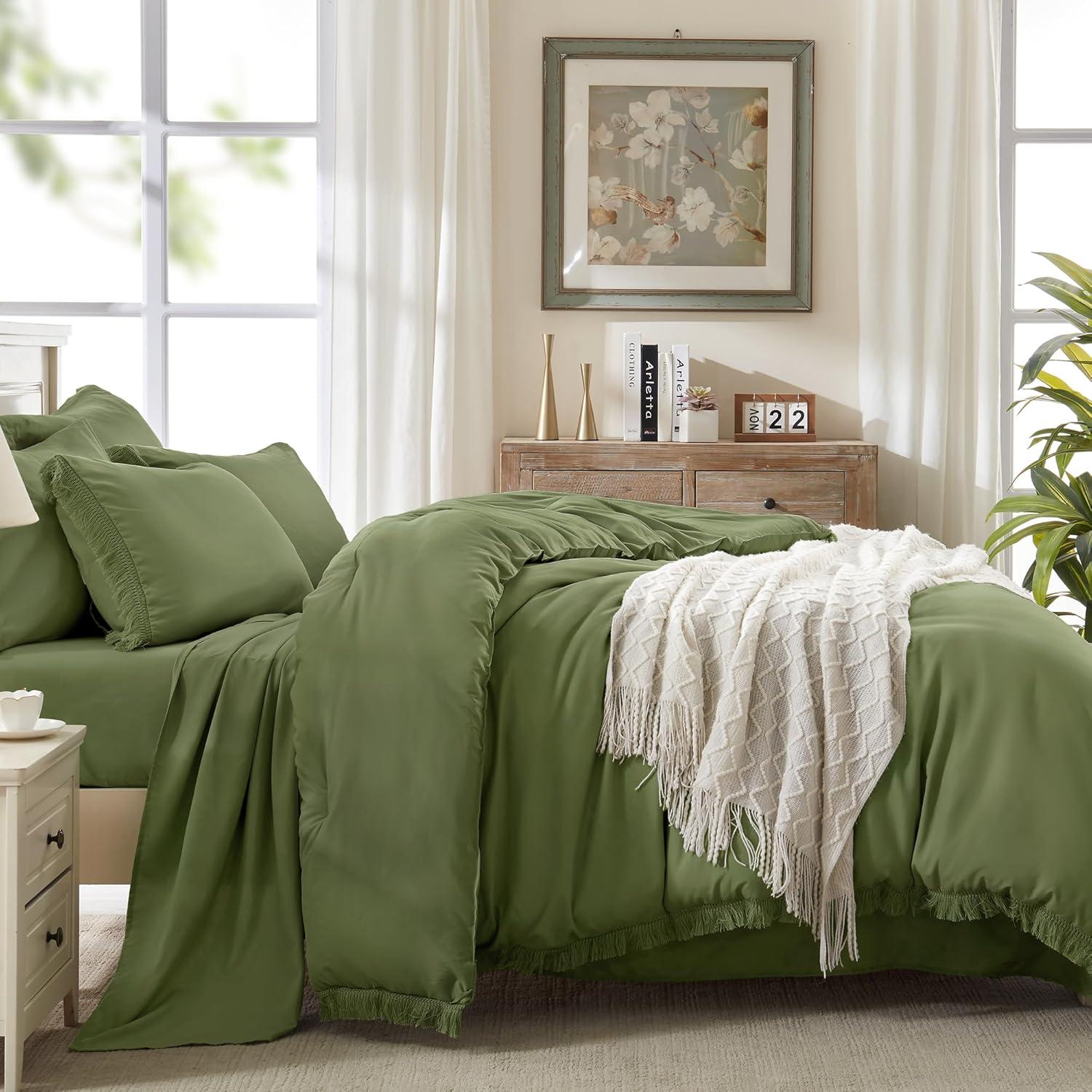 Olive Green Full Microfiber Reversible Bed in a Bag Set