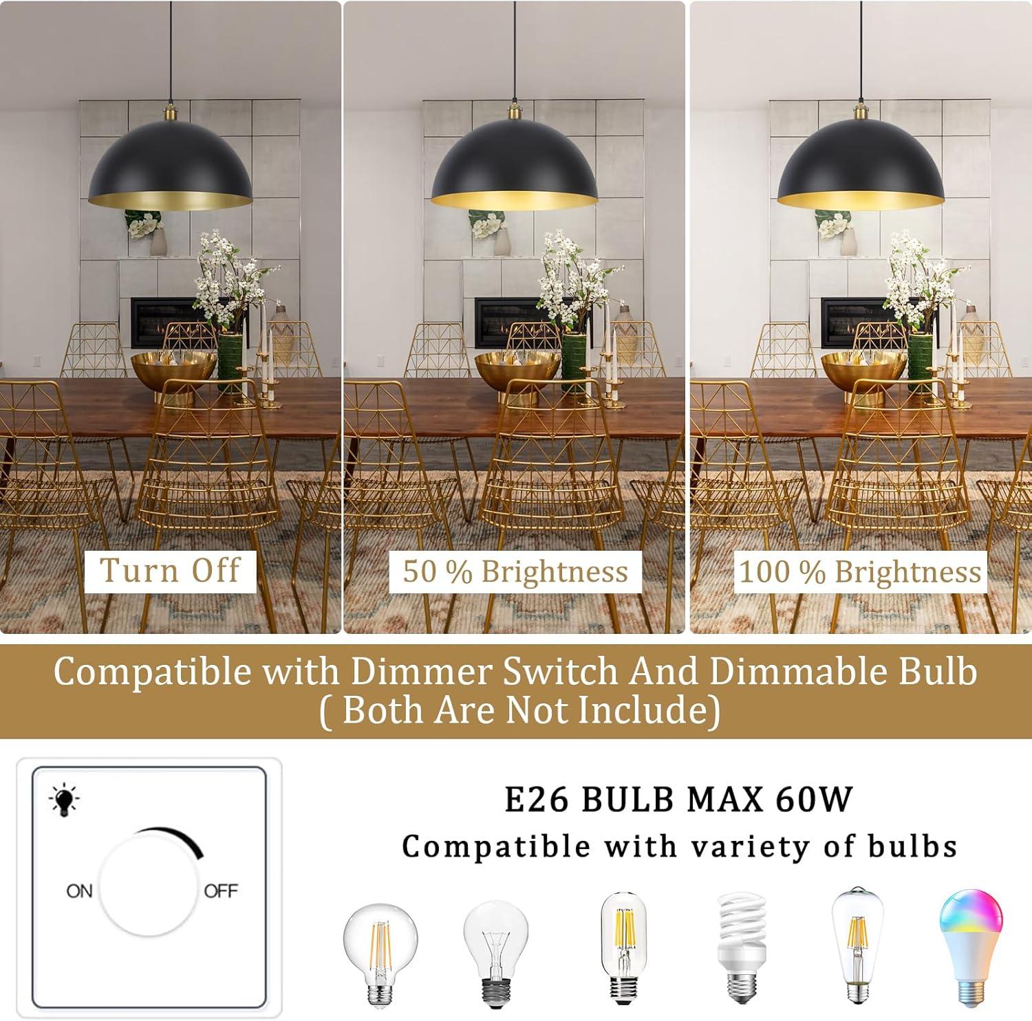 Large Pendant Light Black and Gold Dome Pendant Light Fixtures 17.71” Industrial Hanging Lamp Modern Farmhouse Dome Chandelier Pendant Lighting for Kitchen Island Hallway Dining Room Entryway Foyer