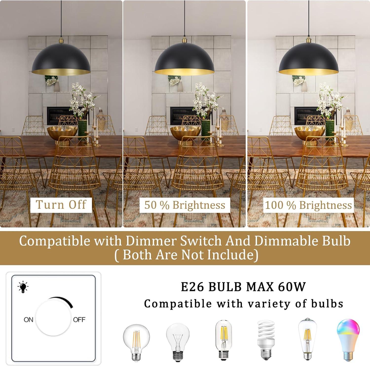 Large Pendant Light Black and Gold Dome Pendant Light Fixtures 17.71” Industrial Hanging Lamp Modern Farmhouse Dome Chandelier Pendant Lighting for Kitchen Island Hallway Dining Room Entryway Foyer