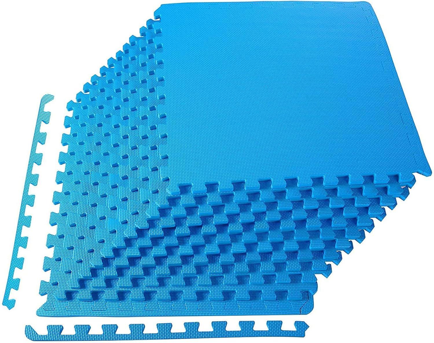 BalanceFrom Fitness 48 Square Foot Interlocking Extra Thick 1/2 Inch High Density Slip Resistant Exercise Mat Tiles with 12 24 x 24 Inch Pieces, Blue