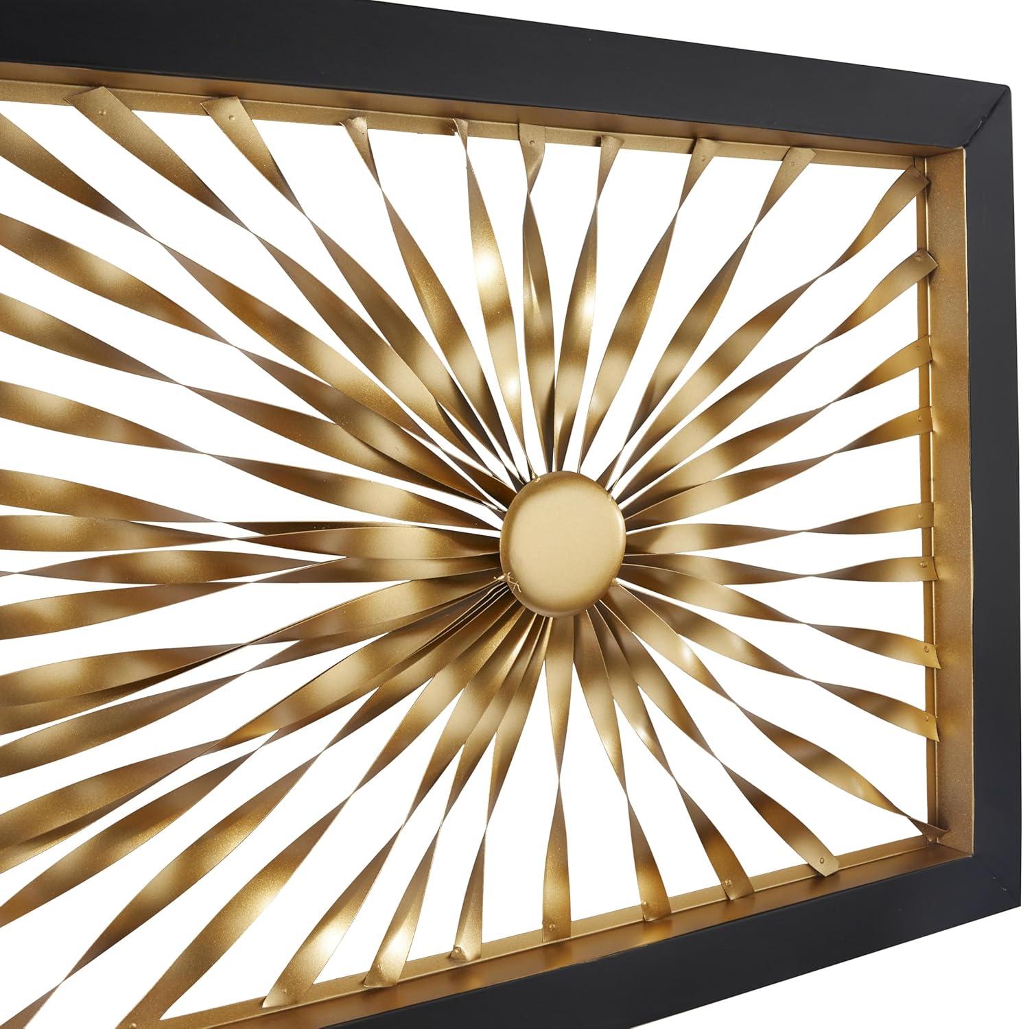 DecMode Gold Metal Coiled Ribbon Sunburst Wall Decor with Black Frame