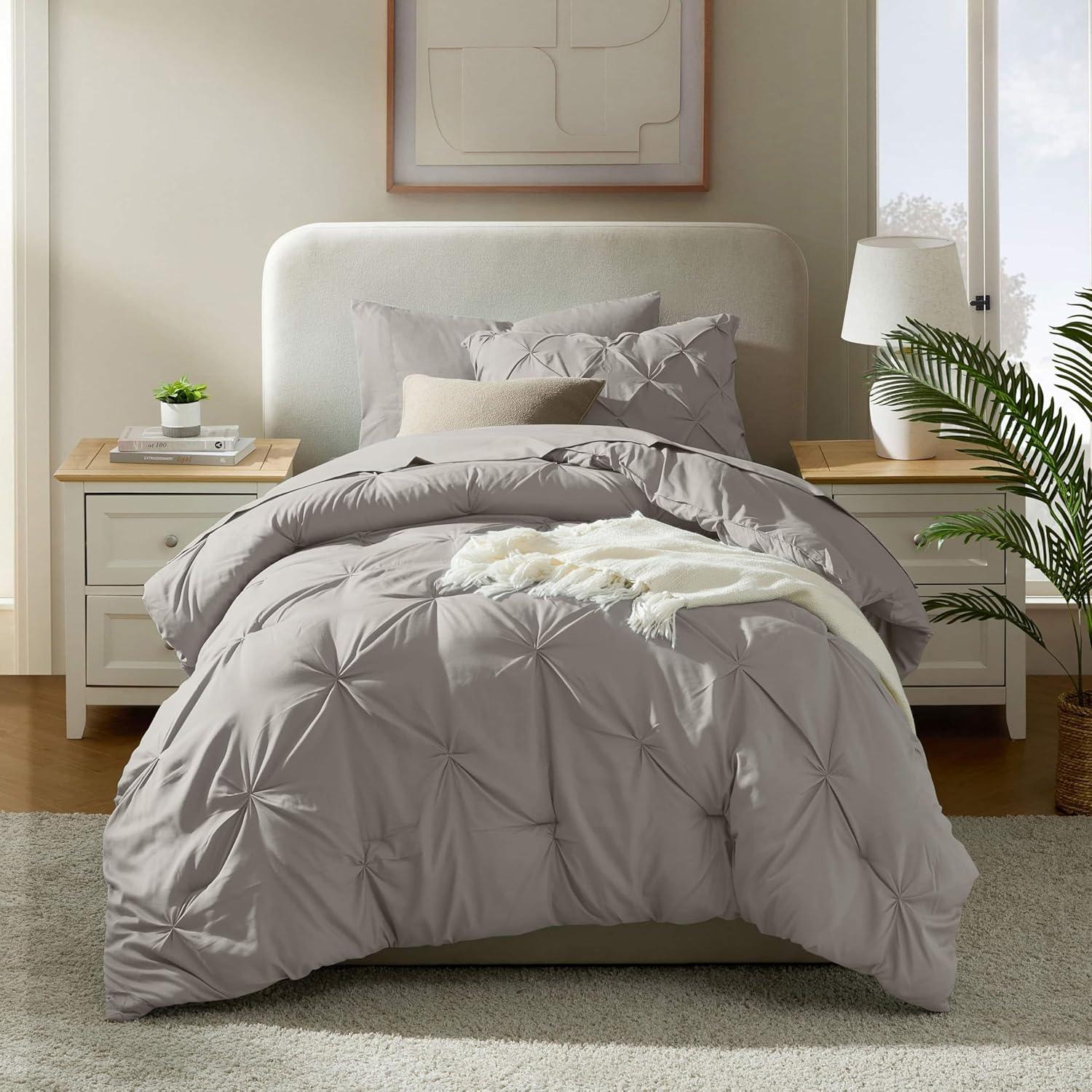 Nestl Bed in a Bag Pinch Pleat, 5 Piece Twin XL Bedding Set -Linen
