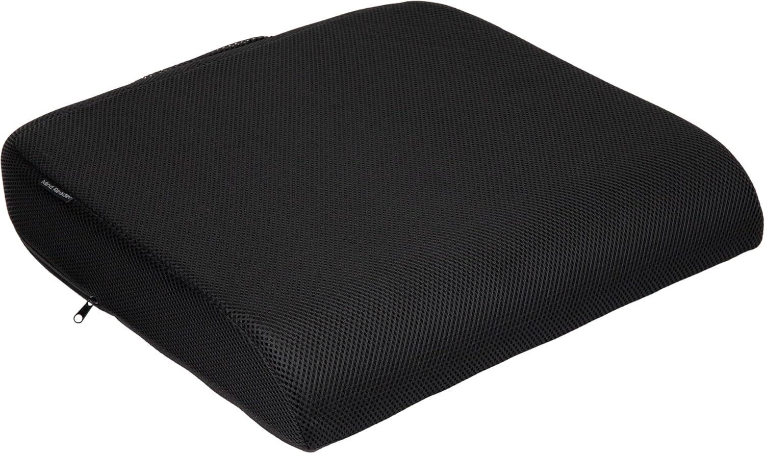 Mind Reader Large Seat Cushion with Carry Handle, Perfect for Office Chair Wheelchair Cushions, Back Relief, Black