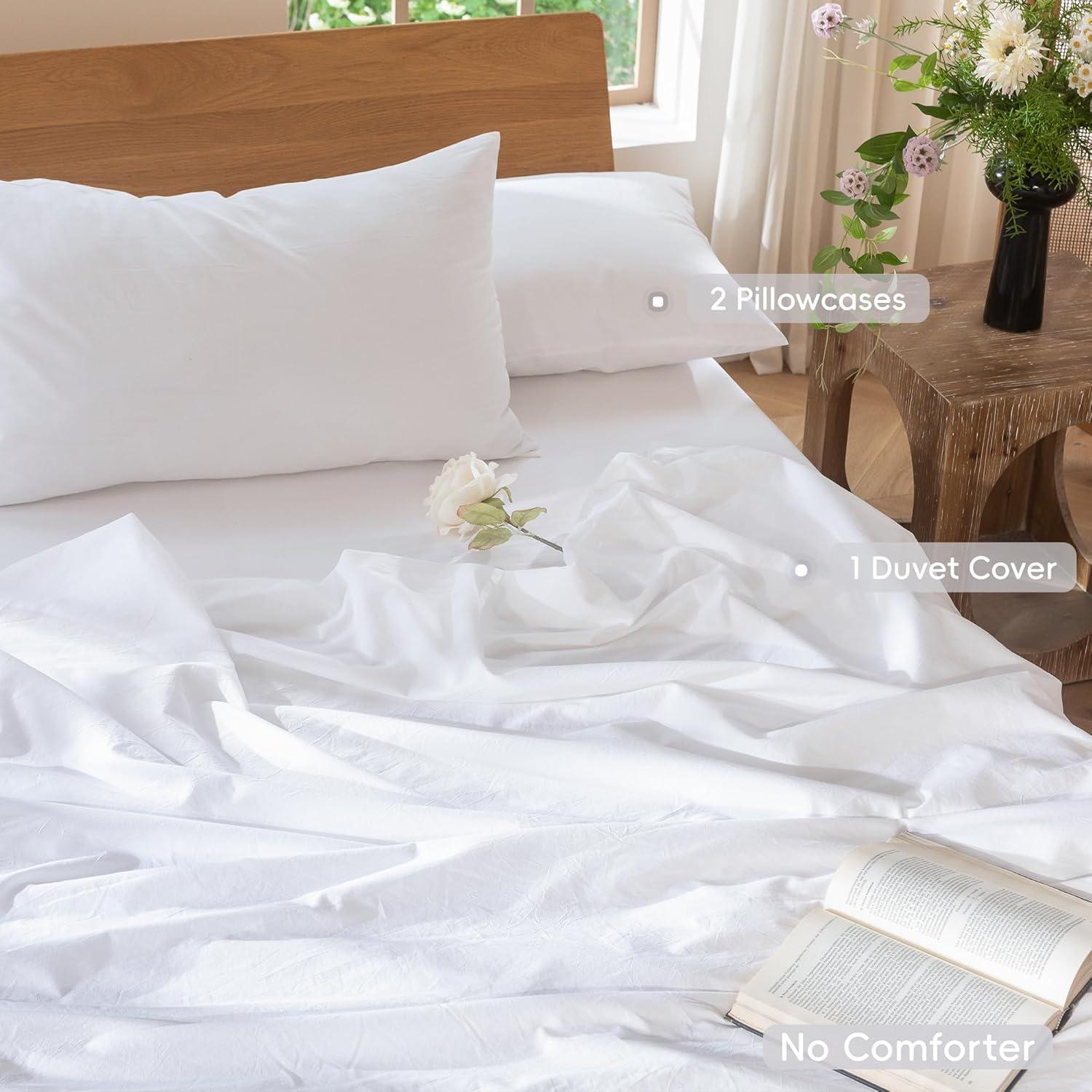 MOOMEE Linen Like Textured 100% Washed Cotton Twill Duvet Cover Set Ultra Soft