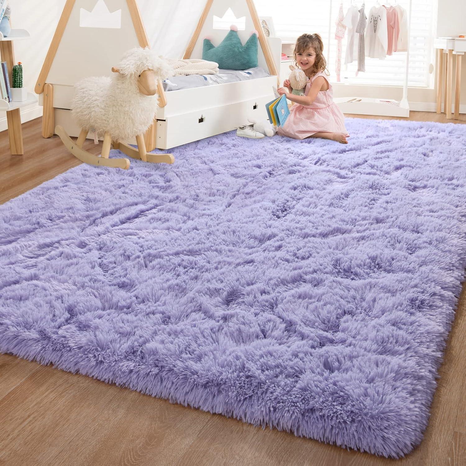 Noahas Fluffy Shaggy Rugs, 5x8 Feet Purple Plush Rugs for Girls Bedroom, Soft Kids Room Carpets, Large Bedside Rug, Upgrade Non-Slip Rugs for Children Nursery Dorm Home Decor, Purple