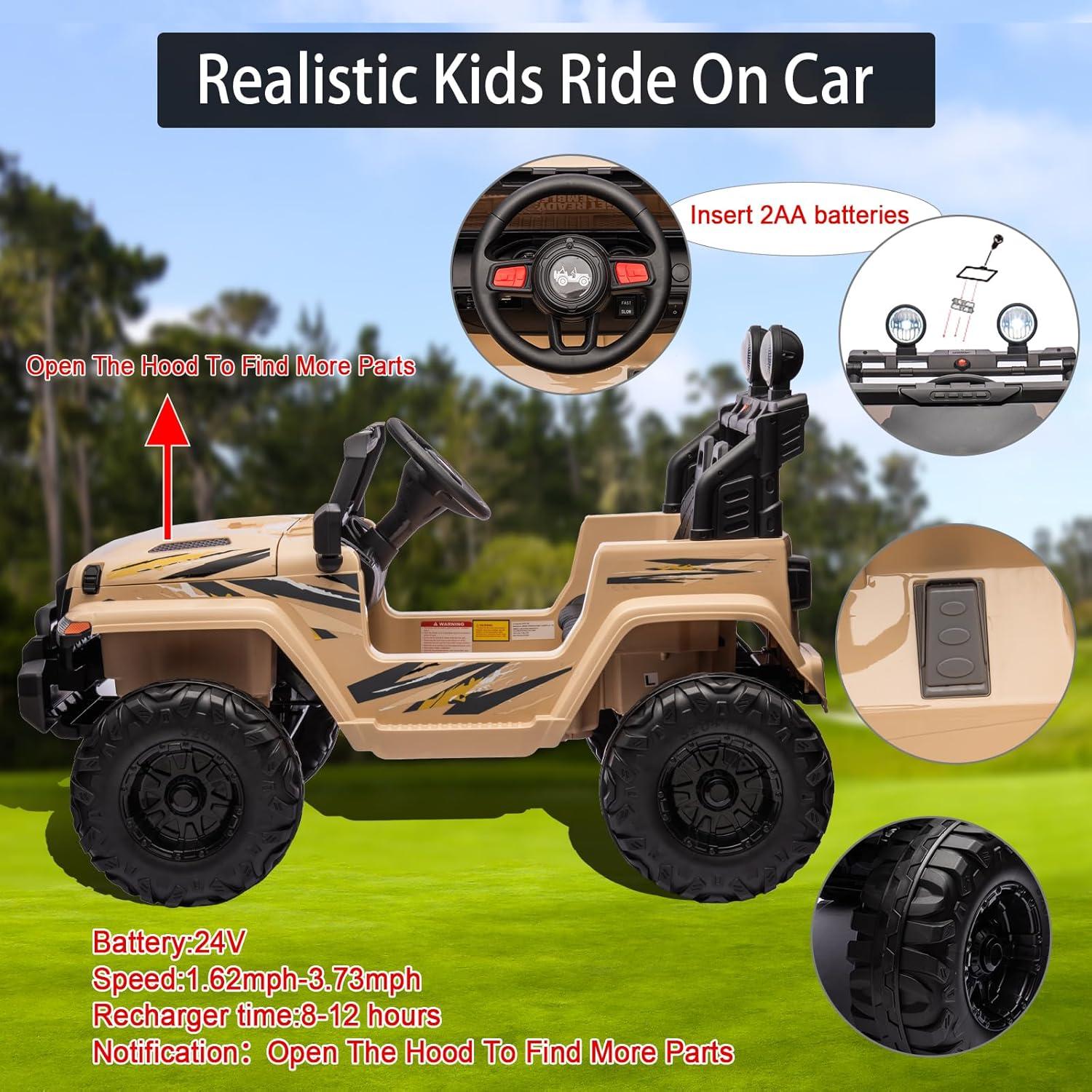 DEARAUTO DearAuto 24v Kids Ride On Car With Eva Tires, 4x75w Motors, Four Wheel Suspension, 3 Adjustable Speed, Mp3, Bluetooth,powered Ride On Truck For Kids