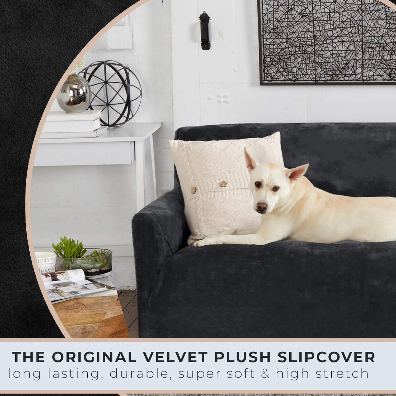 Great Bay Home Stretch Velvet-Plush Washable Sofa Slipcover (Sofa XL, Wild Dove Grey)