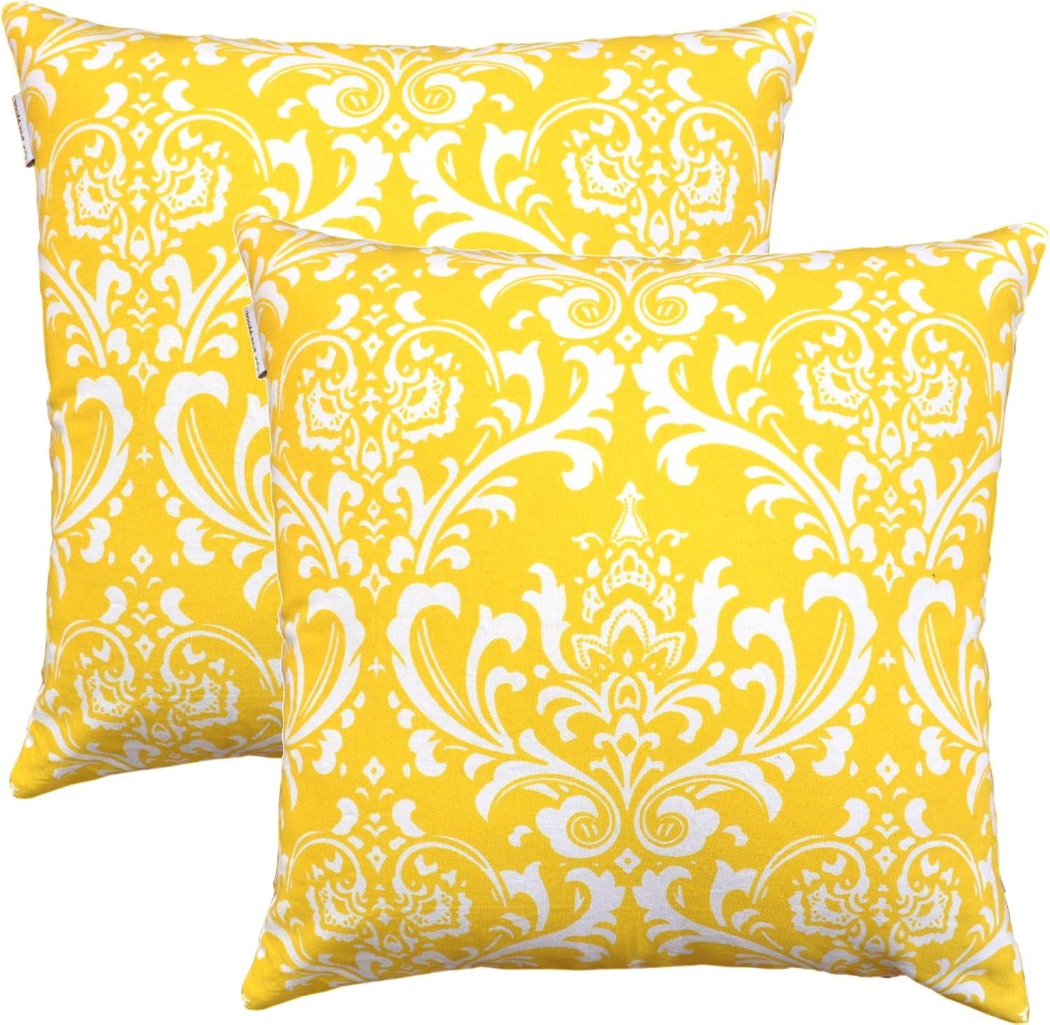 Yellow Damask Cotton Euro Throw Pillow Covers Set of 2