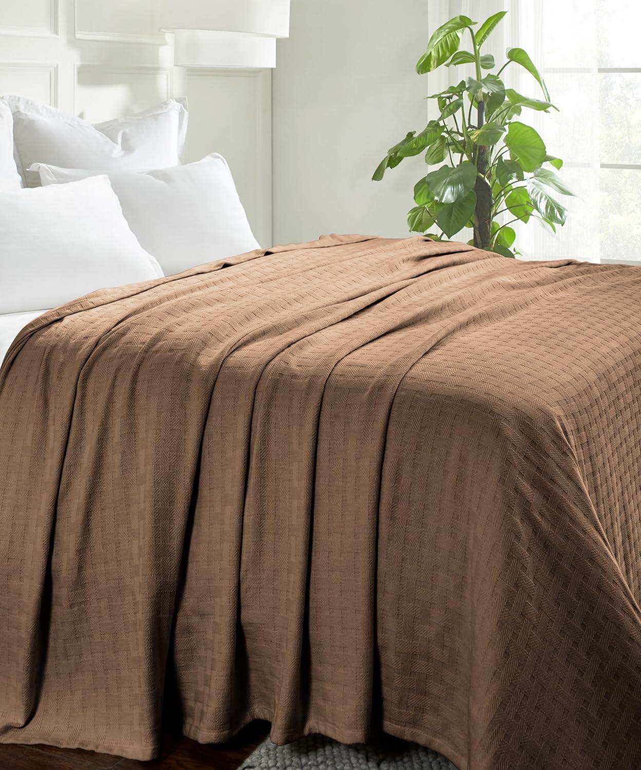 Twin Taupe Cotton Basketweave All-Season Blanket