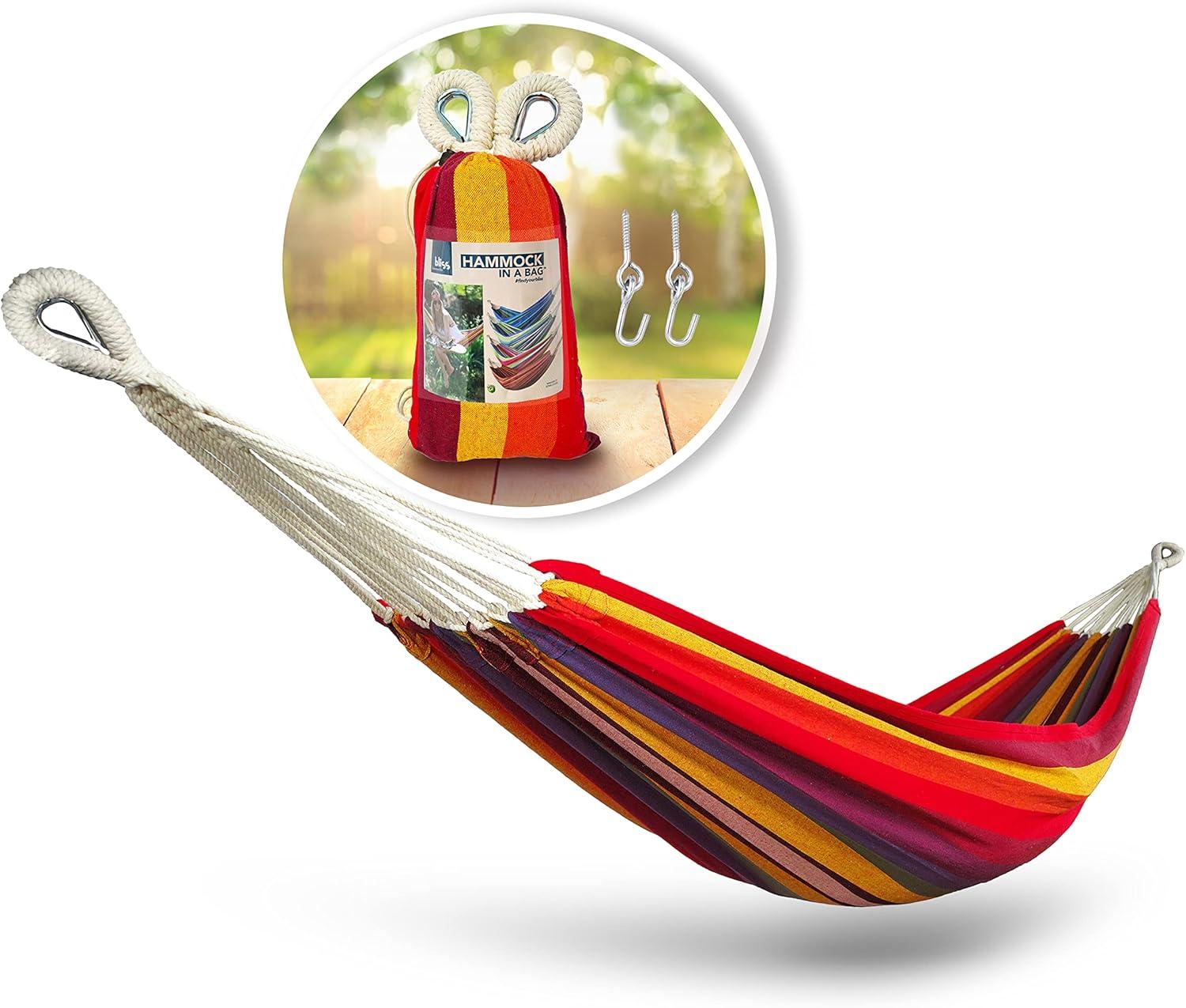 Bliss Hammocks Hammock in a Bag W/ Hanging Hardware, 40-in. Wide, 220 lb. Capacity, Tequila Sunrise Stripe