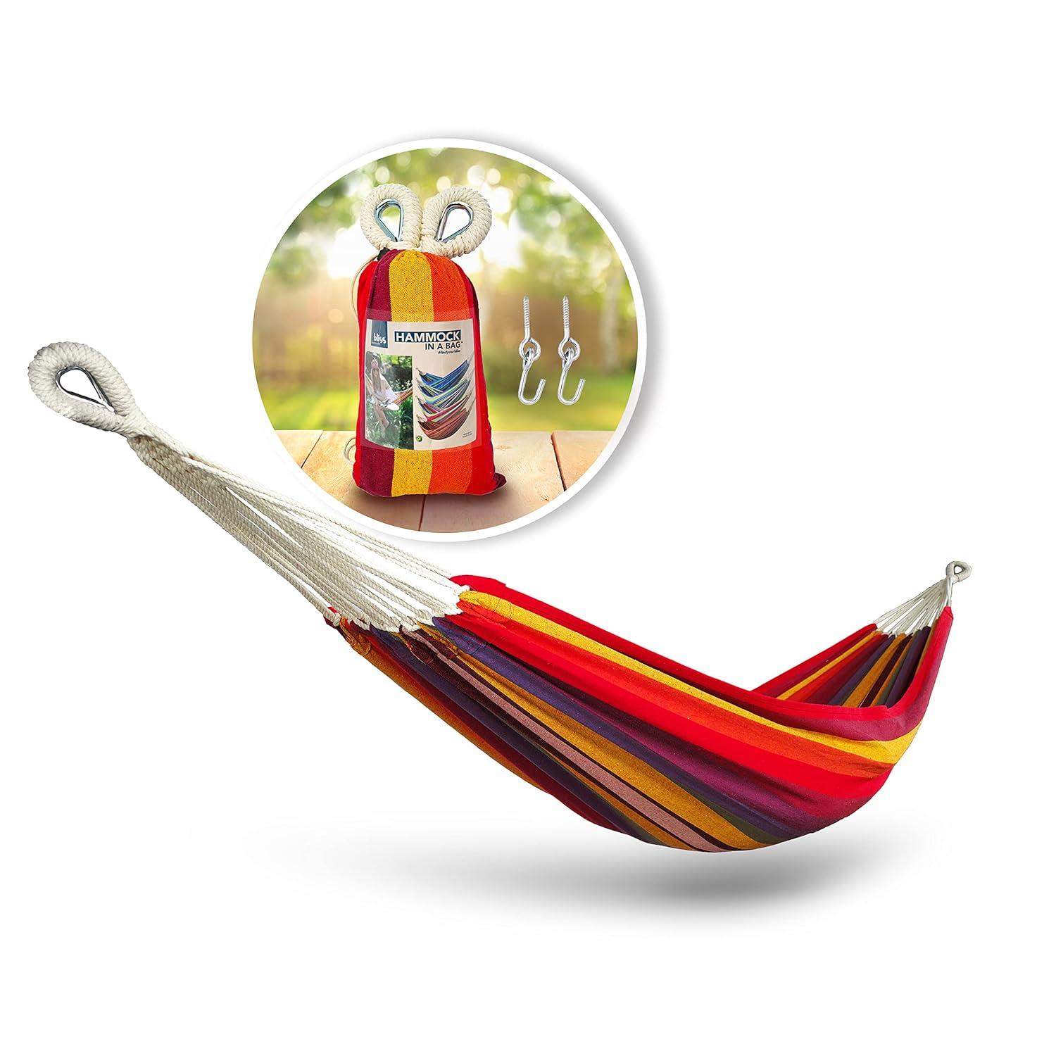 Bliss Hammocks Hammock in a Bag W/ Hanging Hardware, 40-in. Wide, 220 lb. Capacity, Tequila Sunrise Stripe
