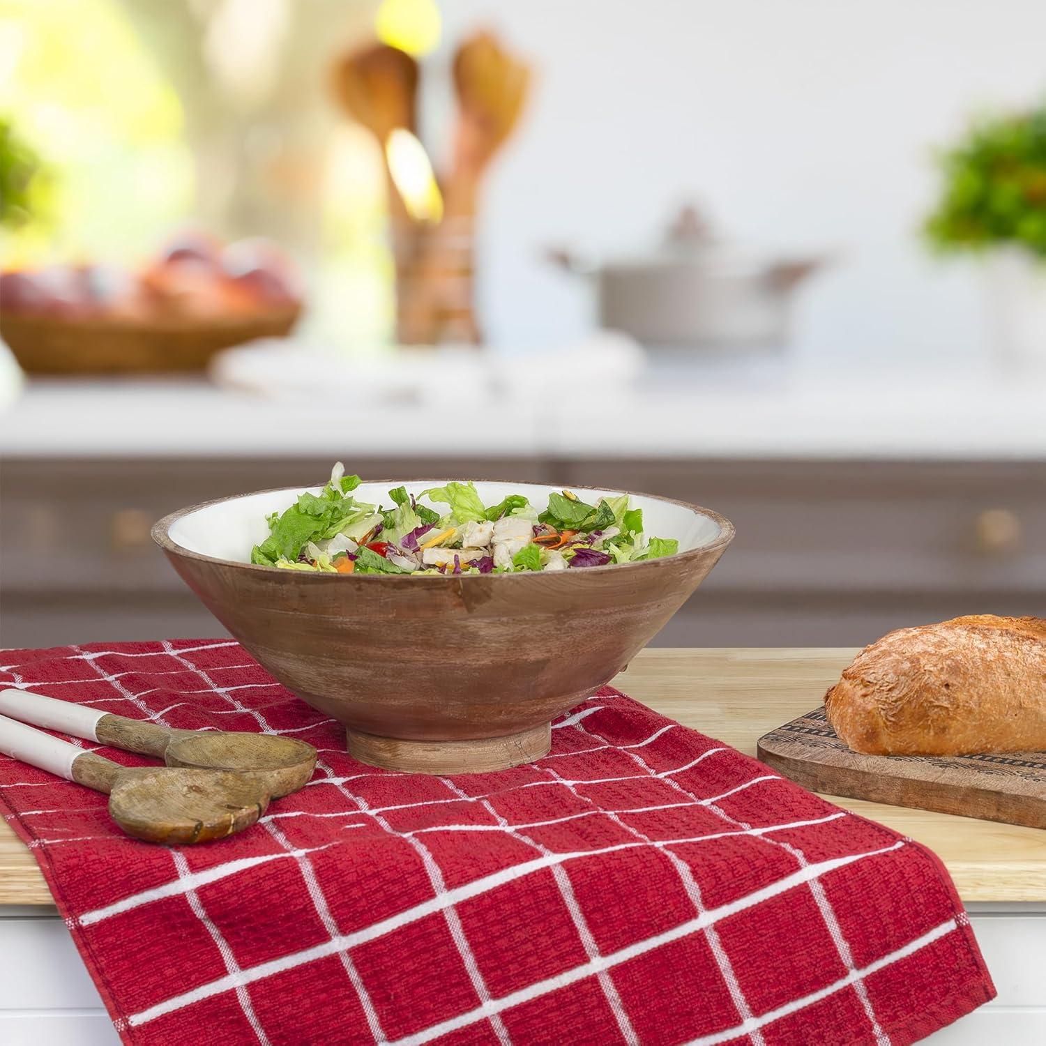 AuldHome Design Wooden Salad Bowl Set Large Serving Bowl w/ Utensils; Salad Serving Set in Mango Wood