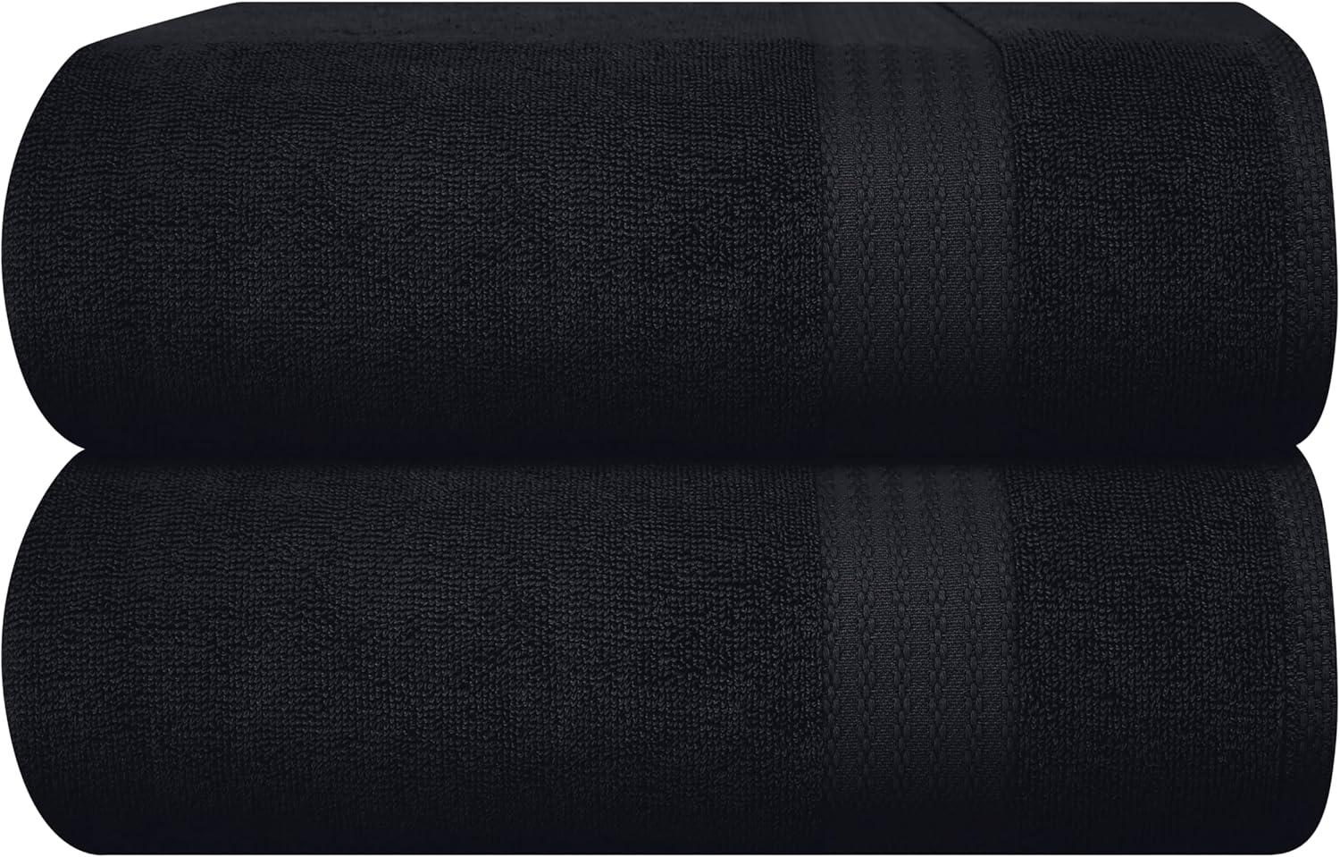 GLAMBURG Premium Cotton Oversized 2 Pack Bath Sheet 35x70 - 100% Pure Cotton - Ideal for Everyday use - Ultra Soft & Highly Absorbent - Machine Washable - Black