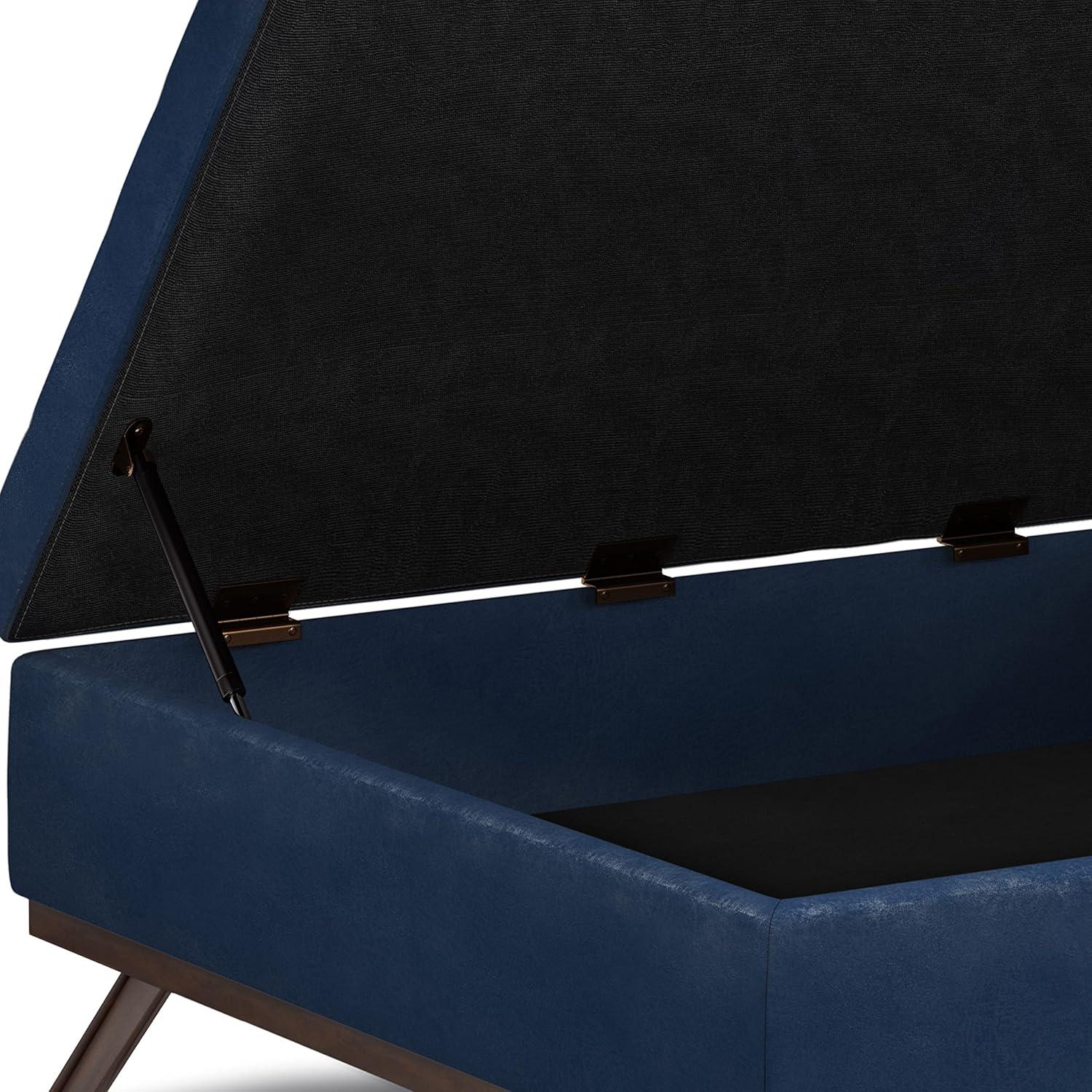 Owen Mid-Century Distressed Dark Blue Faux Leather Storage Ottoman