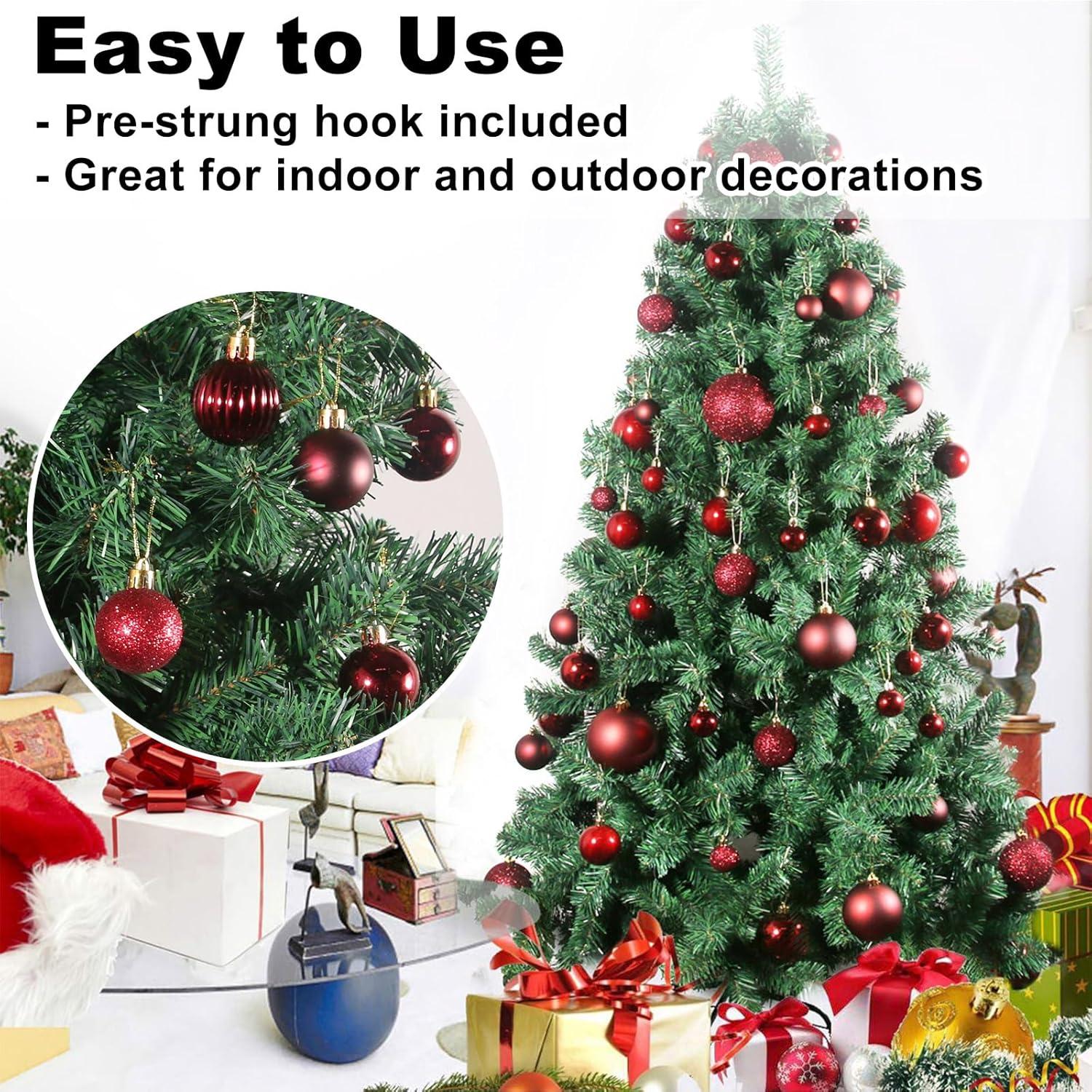 Wine Red Shatterproof Plastic Christmas Ball Ornaments Set