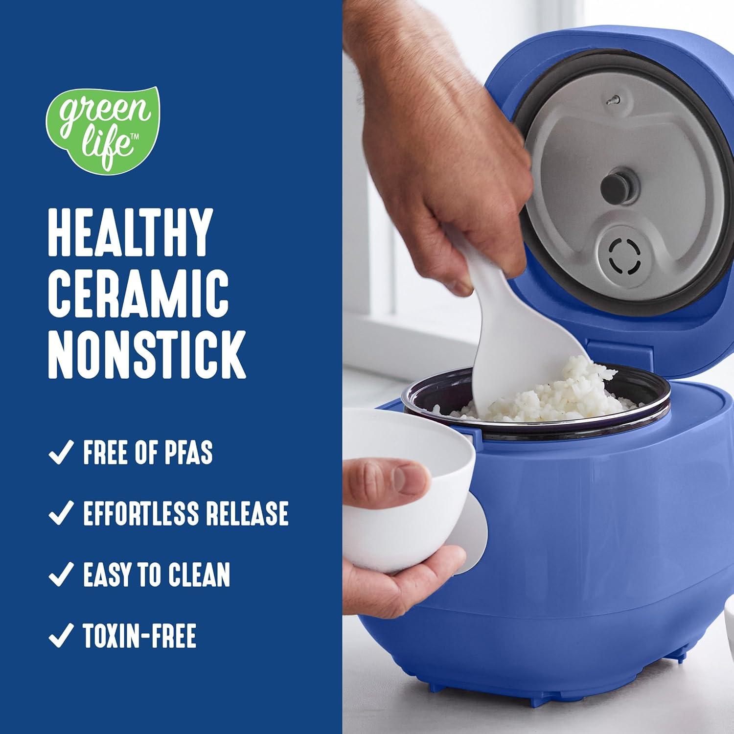 GreenLife Blue and White Ceramic Nonstick Electric Rice Cooker