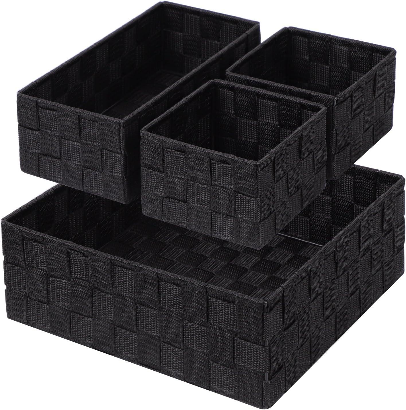 Black Woven Polypropylene Storage Baskets with Steel Frame, Set of 4