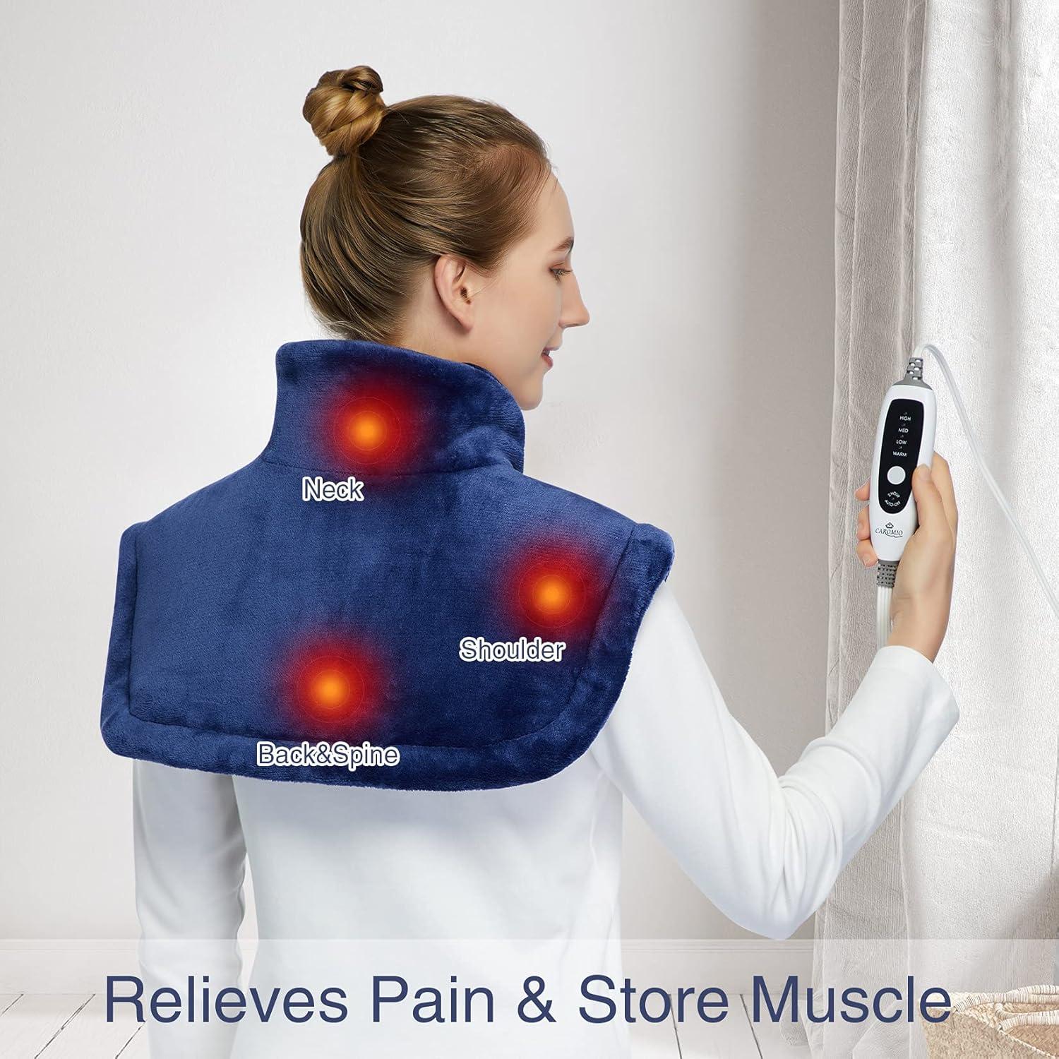 Heating Pad for Neck and Shoulders, 22"x19" Electric Fast Heating Pad for Pain Relief and Deep Pressure Therapy, Navy Blue