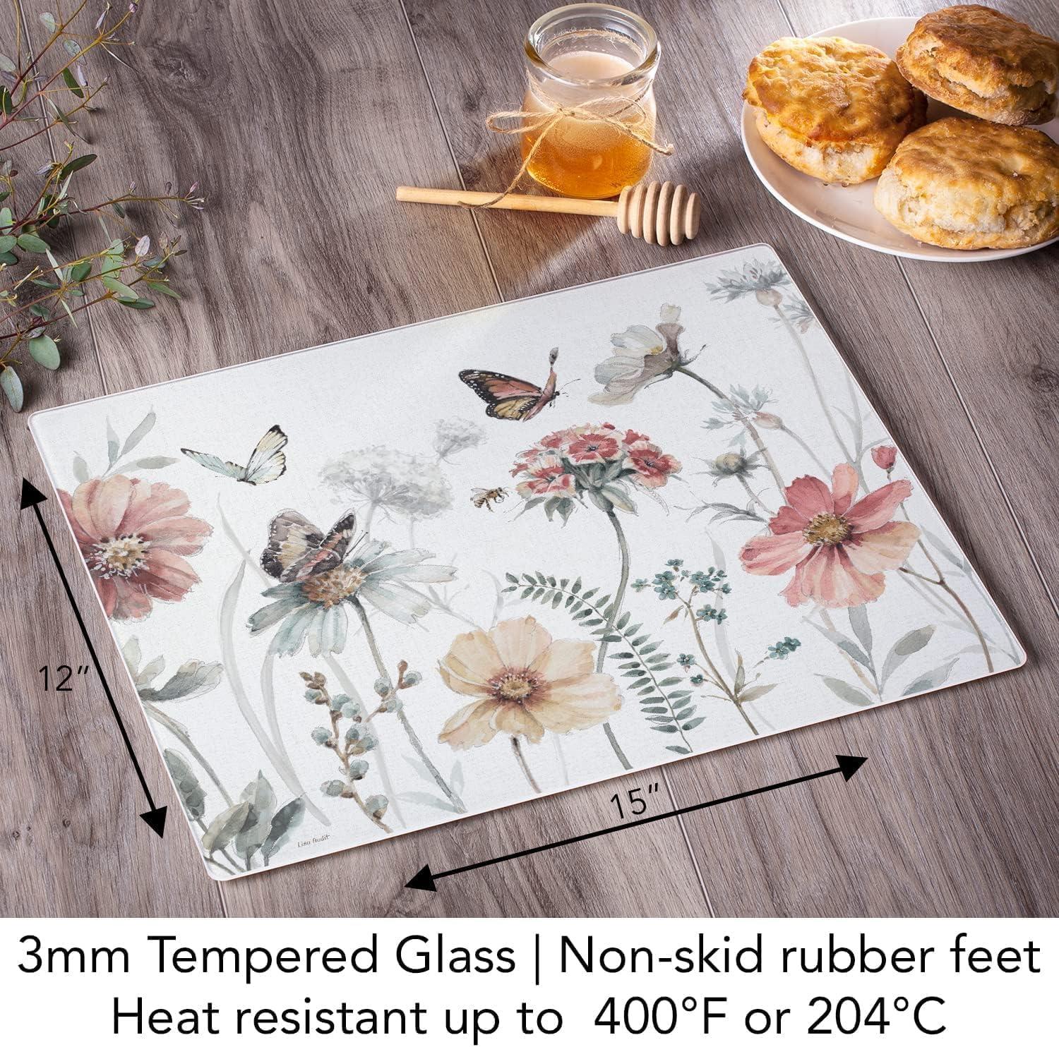 Rectangular Tempered Glass Cutting Board with Artistic Design