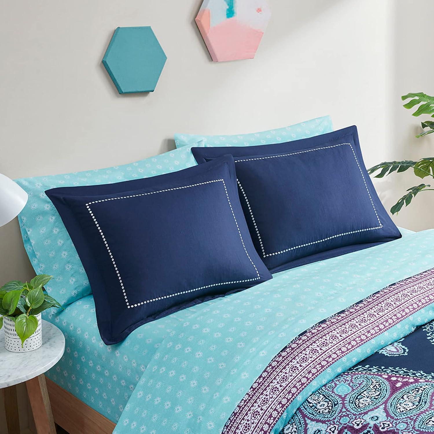 Boho Coral and Aqua Microfiber Queen Bed-in-a-Bag Set