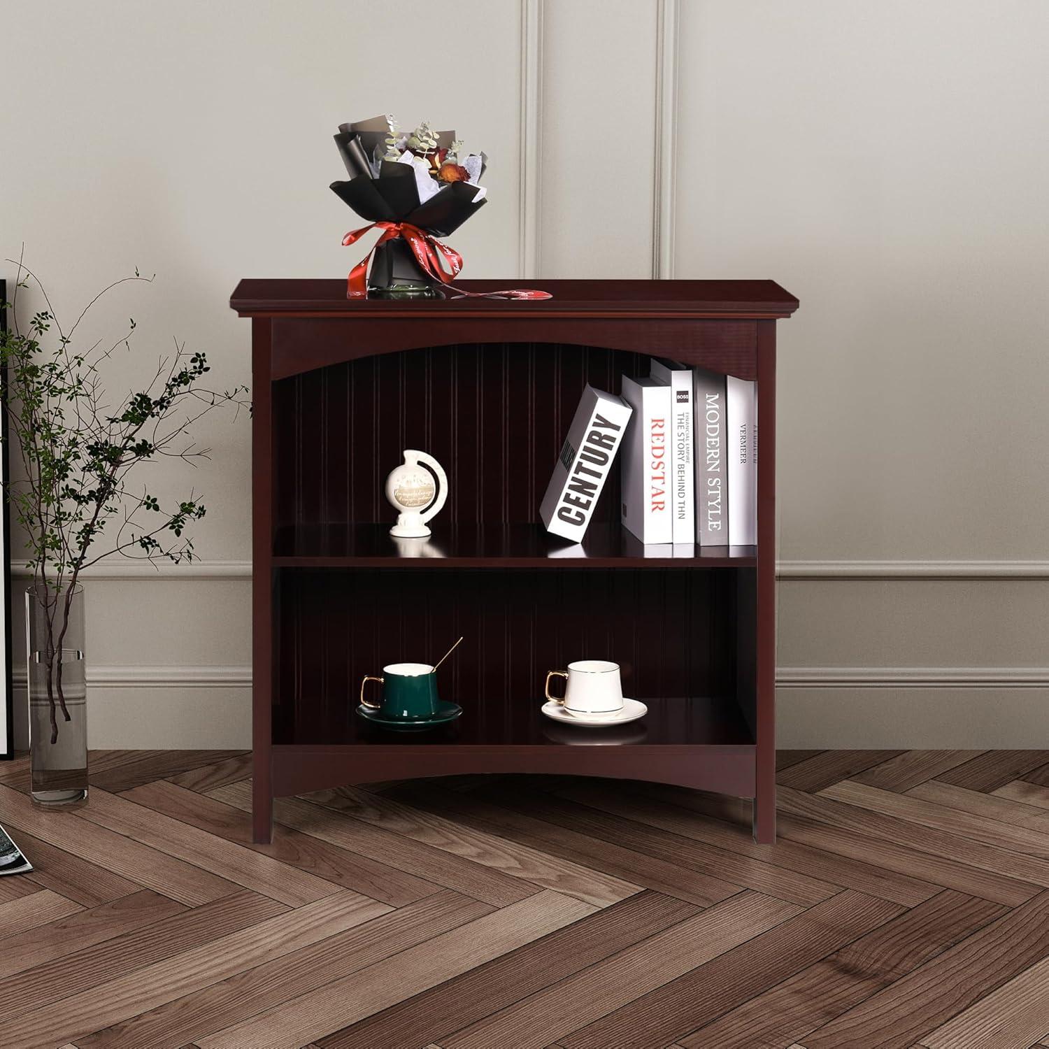 Cherry 2-Tier MDF Bookcase with Arched Supports