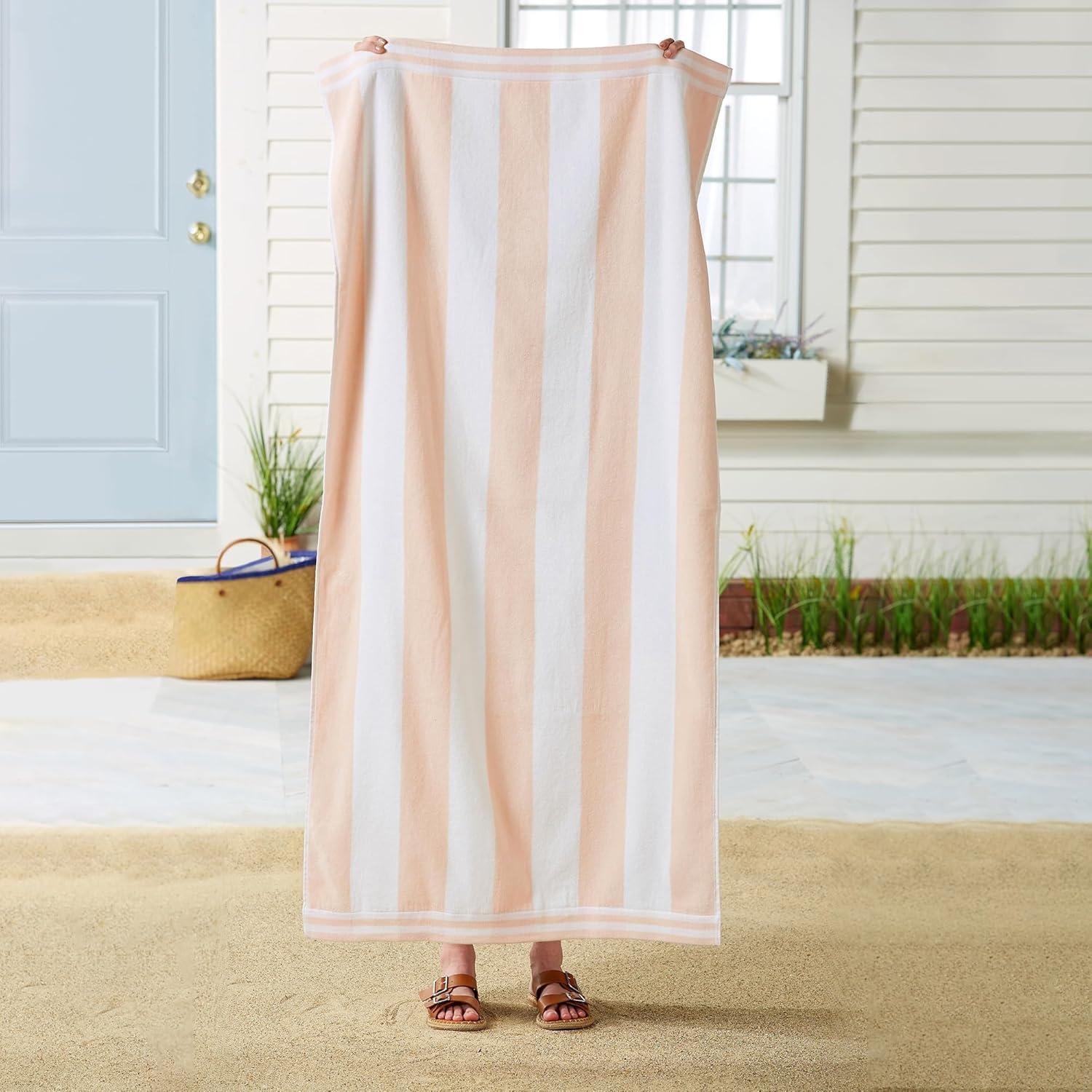 100% Cotton Cabana Striped Oversized Beach Towels - Great Bay Home (35" x 70", Dusty Rose / White)