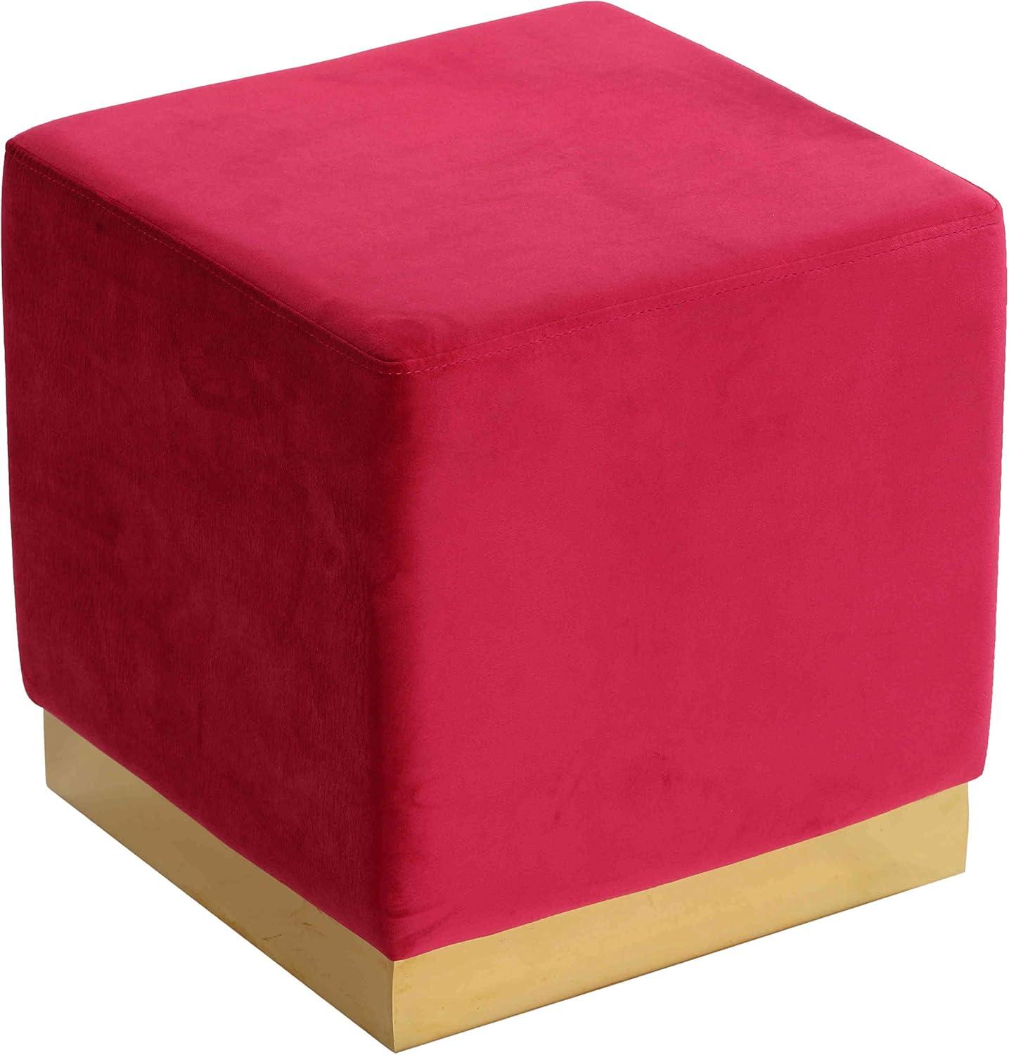 Pink Velvet Square Ottoman with Brushed Gold Base