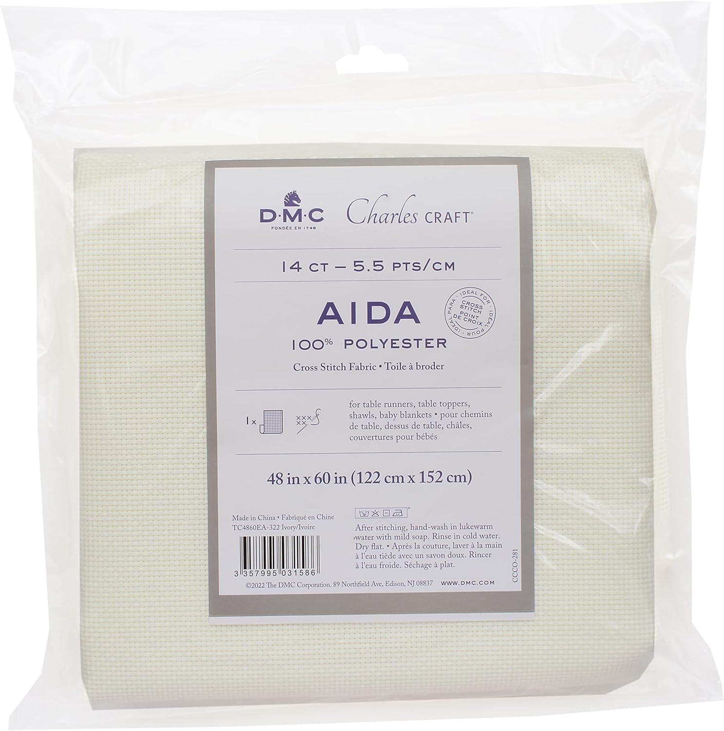 DMC Charles Craft Polyester Aida Fabric - Ivory, 14-count, 48" x 60"