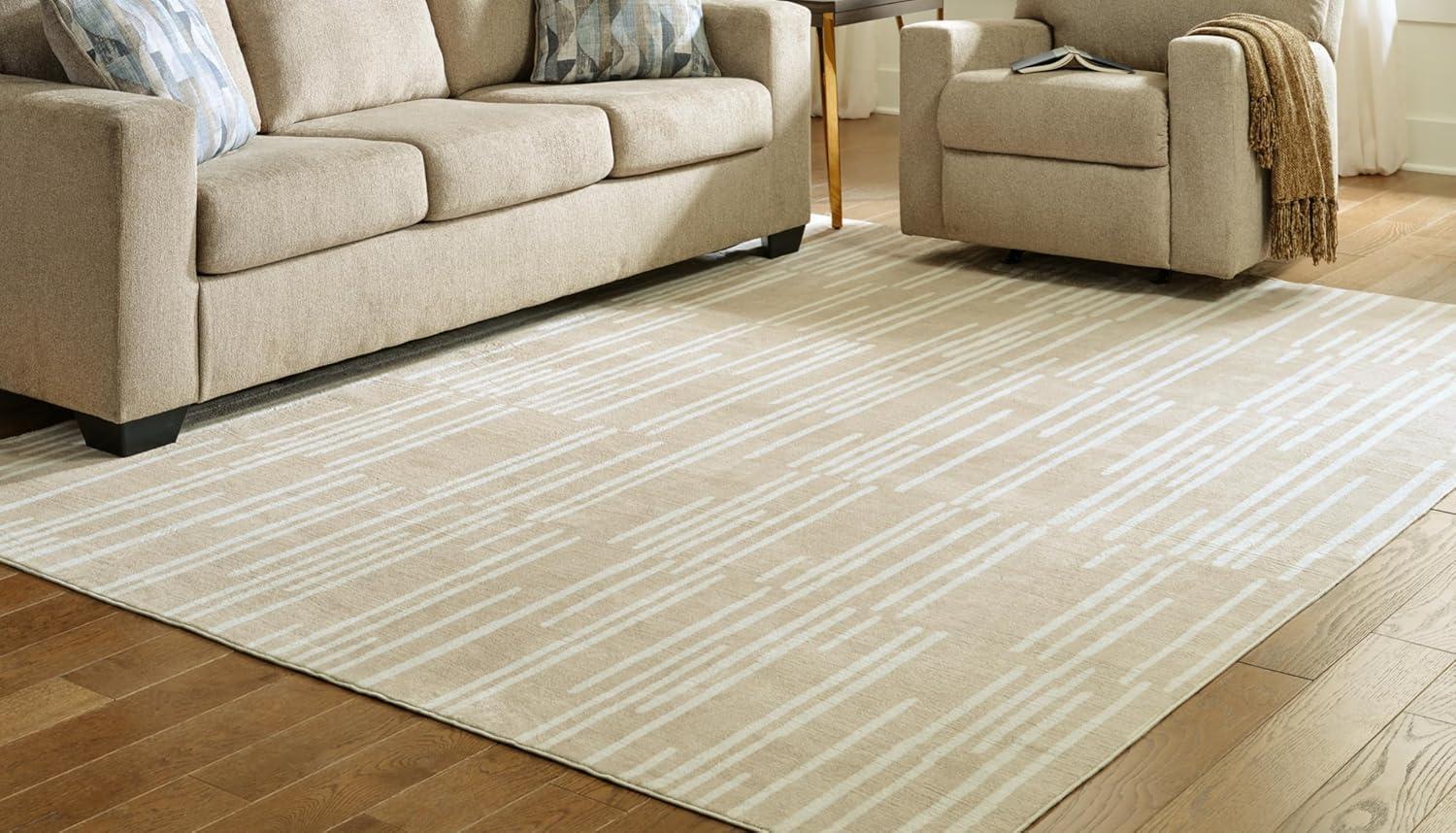 Tan and Cream Abstract Washable 8' x 10' Rug