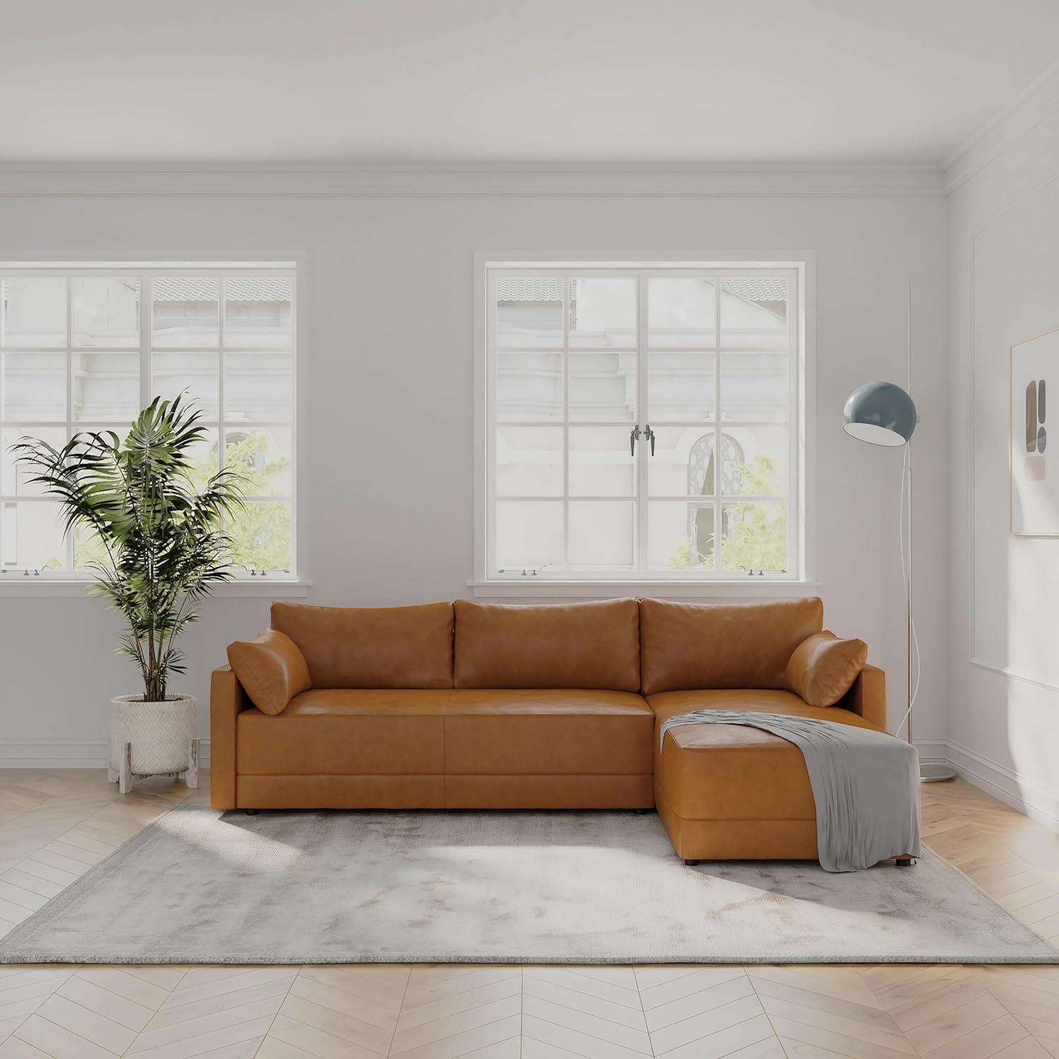 Dorel Living Kindra Sectional Sofa, Camel Faux Leather