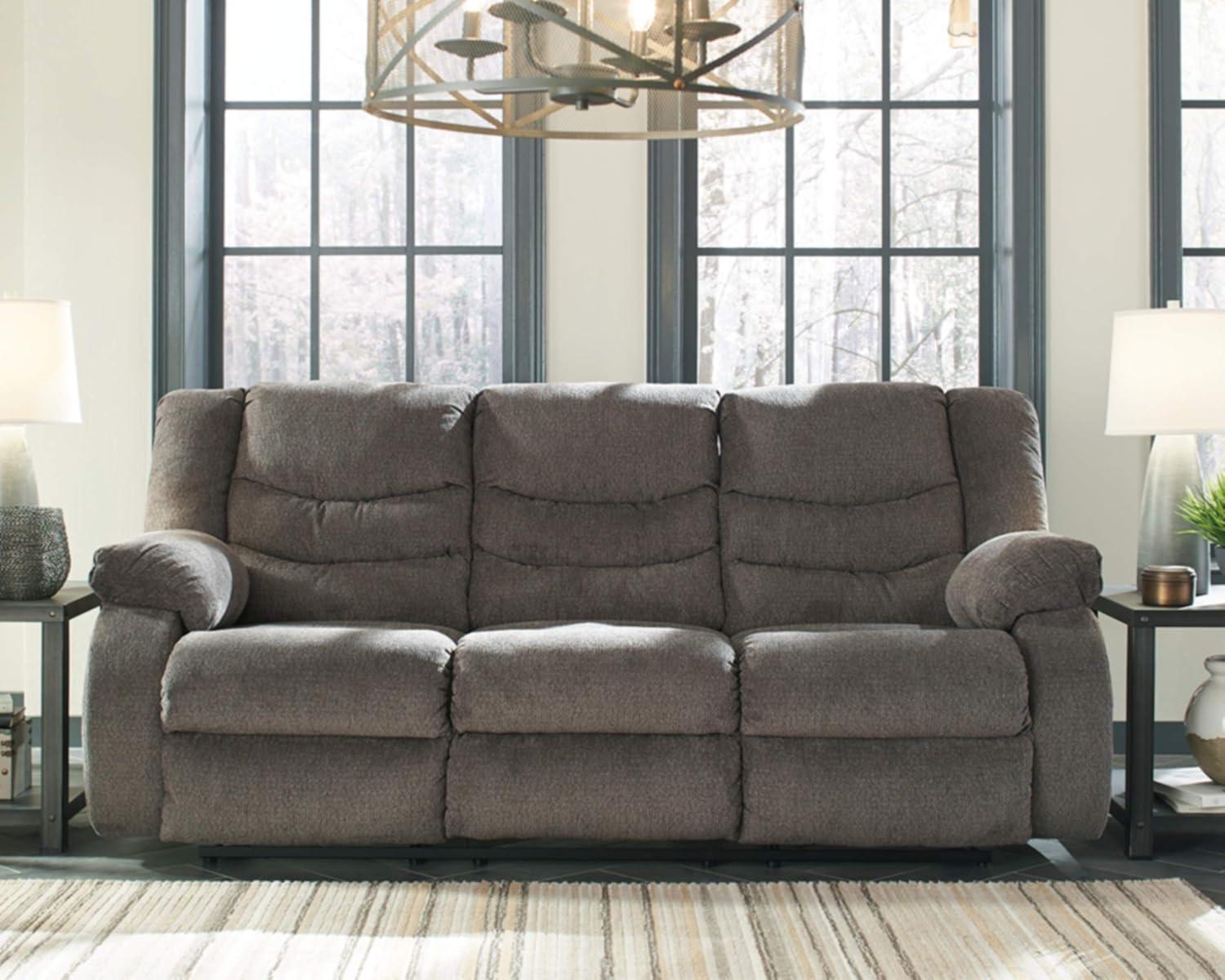 Gray Fabric Manual Reclining Sofa with Pillow-top Arms