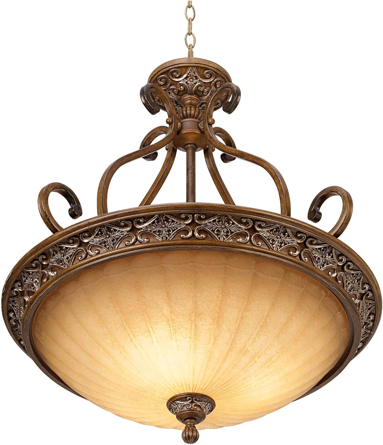 Kathy Ireland Sterling Estate Golden Bronze Pendant Chandelier 26 1/2" Wide Rustic Champagne Bowl Shade 3-Light Fixture for Dining Room Kitchen Island