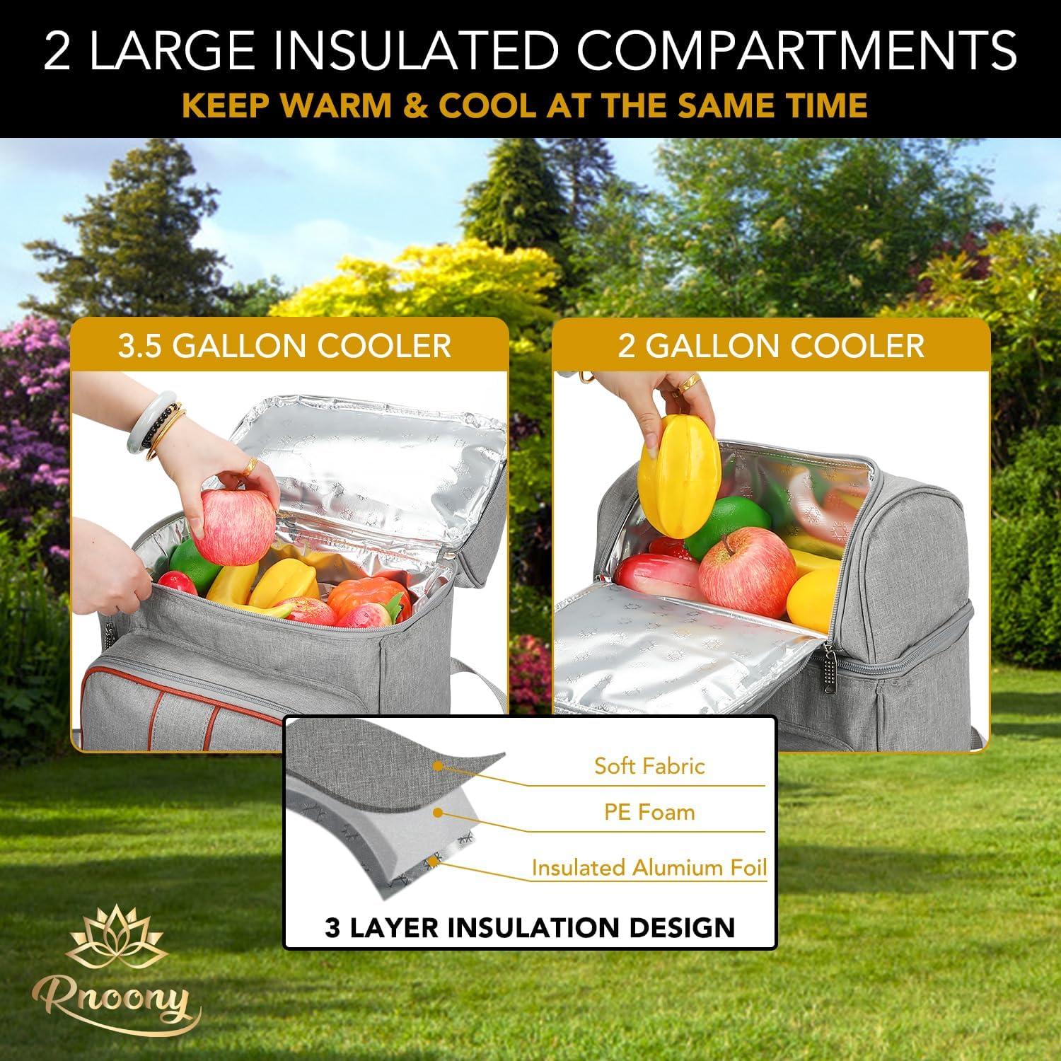 Gray Insulated Picnic Backpack with Blanket and Cutlery Set