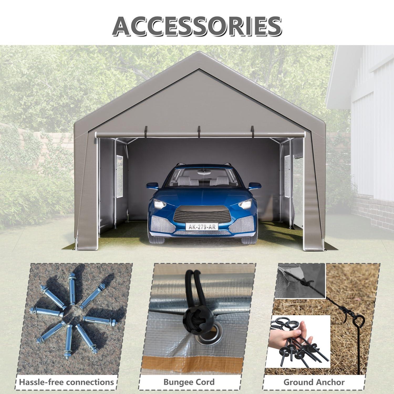 Thanaddo 13 Ft. W x 20 Ft. D Garage Heavy Duty Carport Portable Garage Storage Shed Canopy