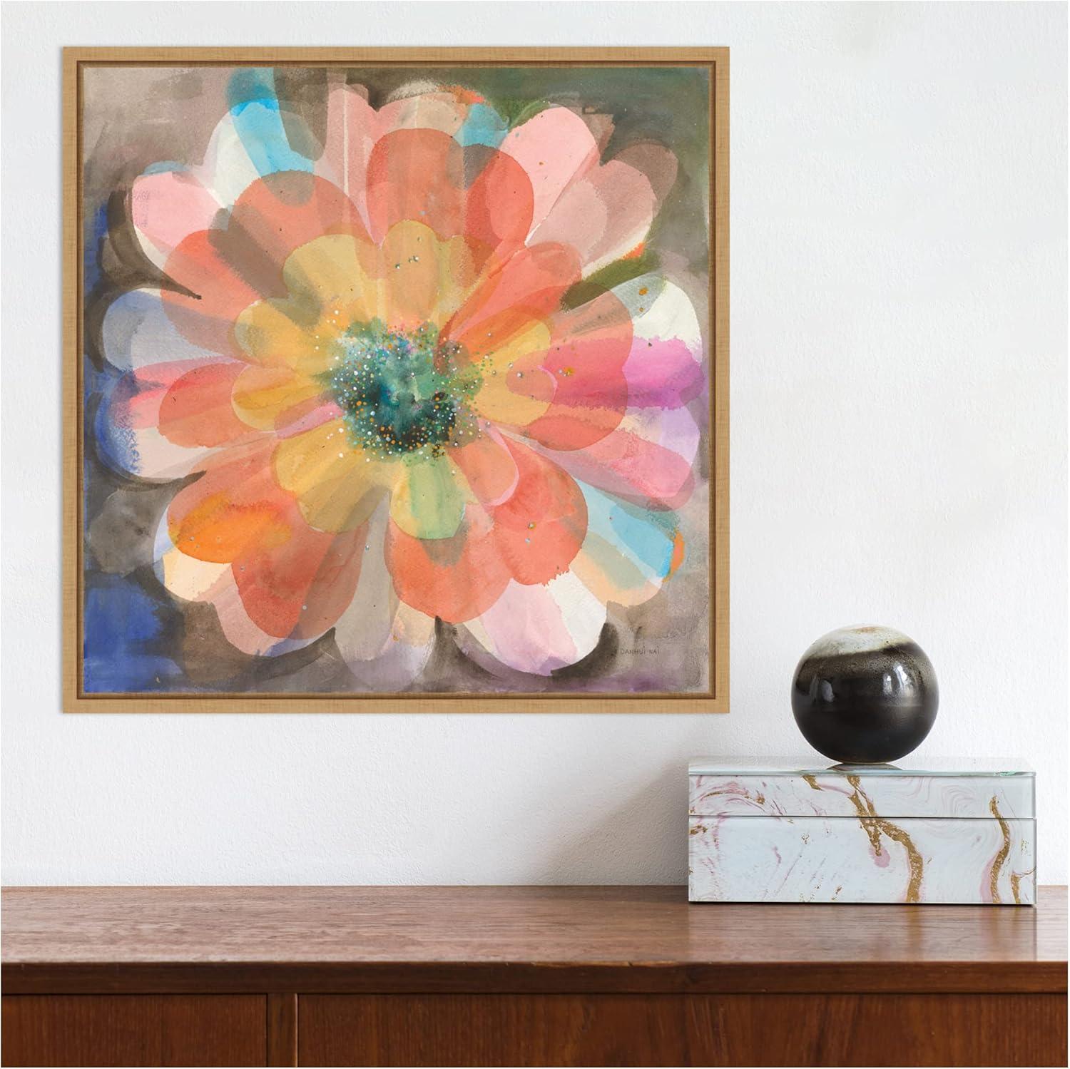 16" x 16" Kaleidoscope Flower by Danhui Nai Framed Wall Canvas - Amanti Art: Modern Botanical Lithograph, Polystyrene Frame