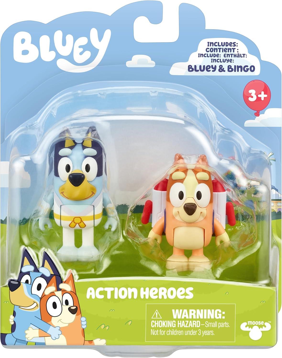 Bluey Action Heroes 2.5 inch Bluey and Bingo Figures, Ages 3+