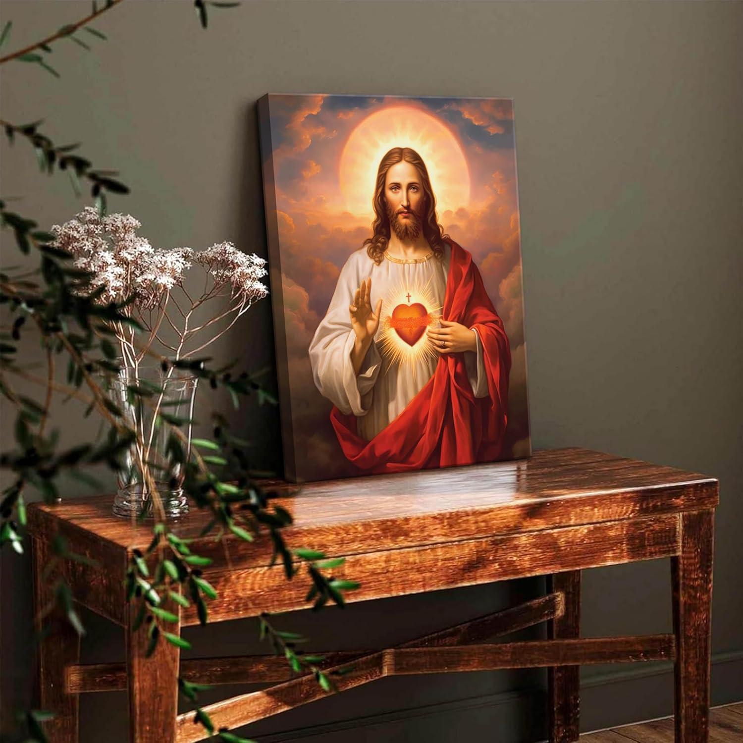 Sacred Heart of Jesus Religious Canvas Wall Art