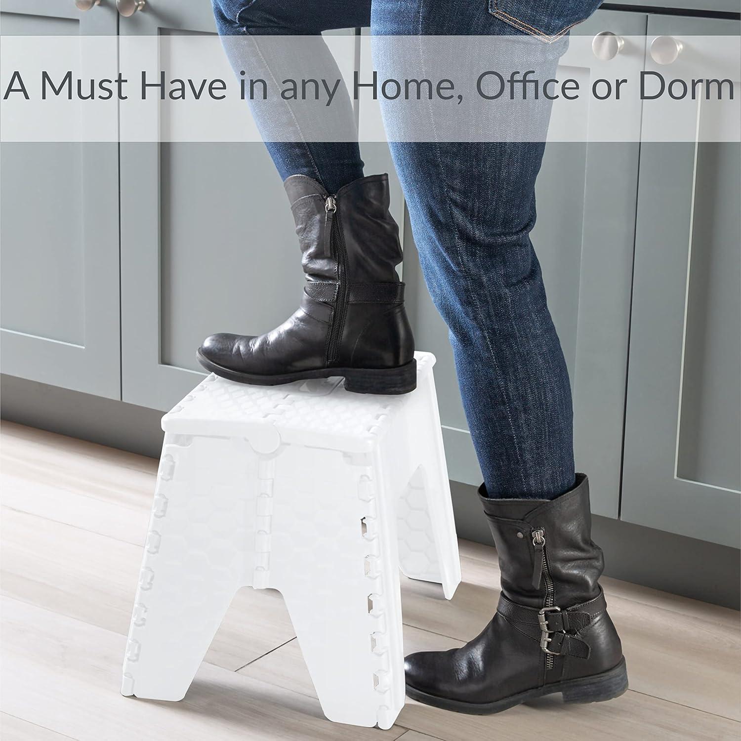 Simplify 12" Plastic Folding Single Step Stool in White