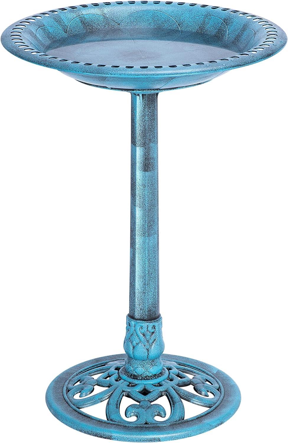 SPECSTAR Bird Bath, 28 inch Height Polyresin Lightweight Antique Outdoor Garden Birdbath Blue