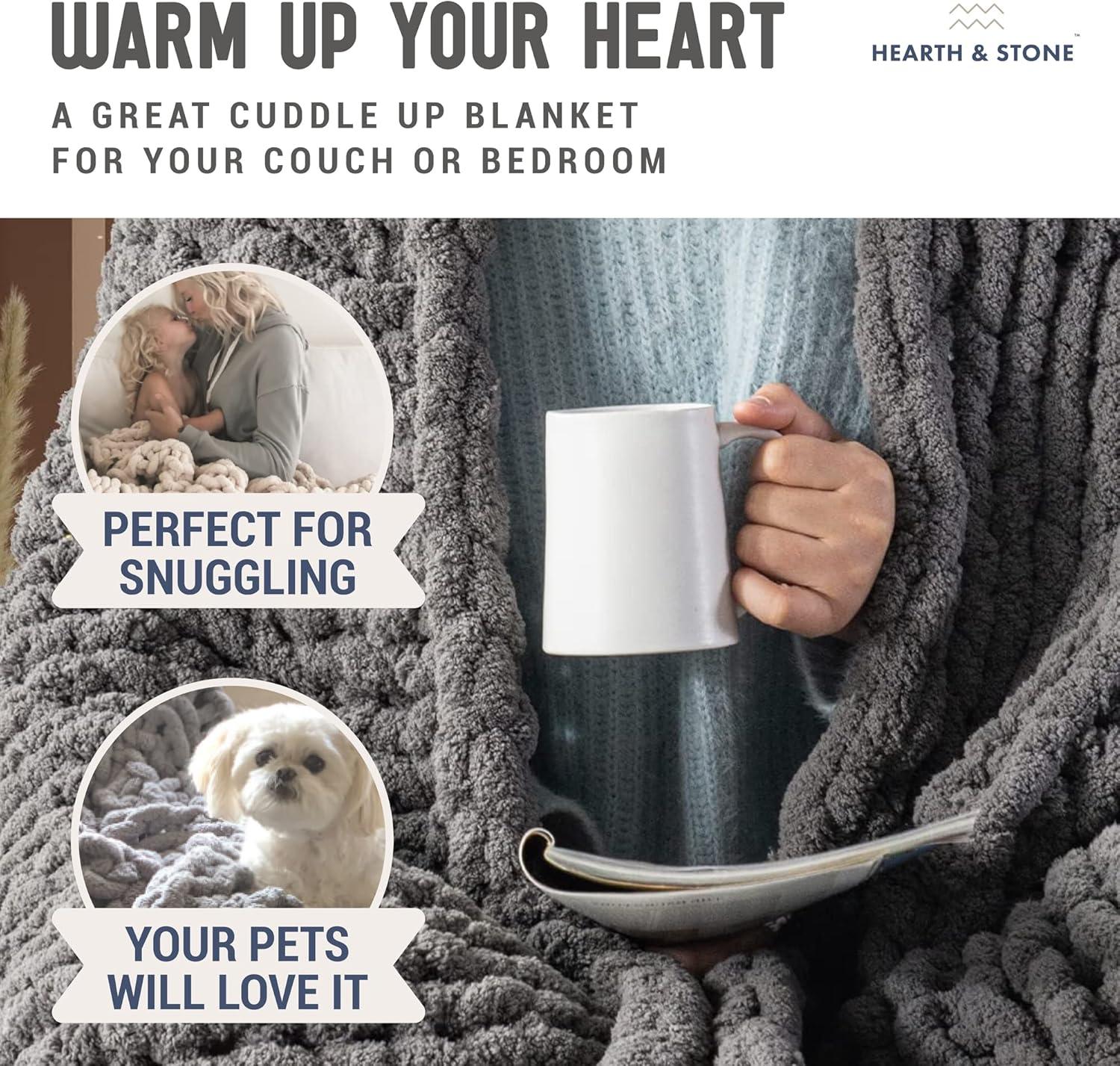 Slate Grey Chunky Knit Wool Throw Blanket 50" x 60"