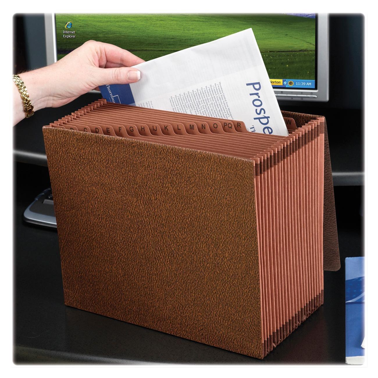 Smead TUFF Expanding Wallet, 21 Sections, Elastic Cord Closure, 1/21-Cut Tabs, Letter Size, Redrope