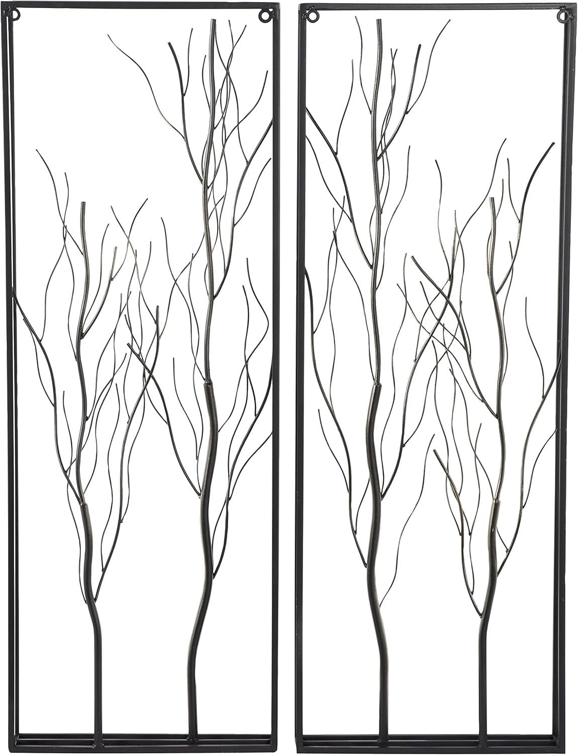 DecMode Gold Metal Branch Tree Wall Decor with Black Frame (2 Count)