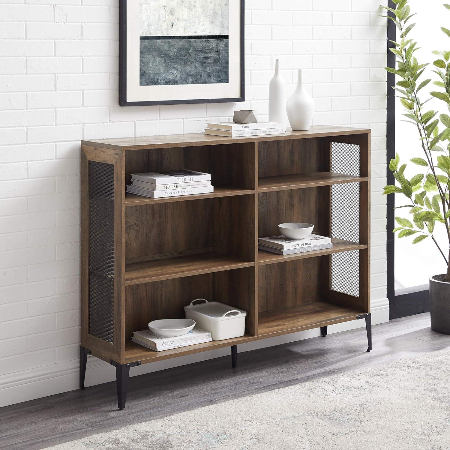 Walker Edison Designs Jeremy 6-Shelf Reclaimed Bookcase, Barnwood