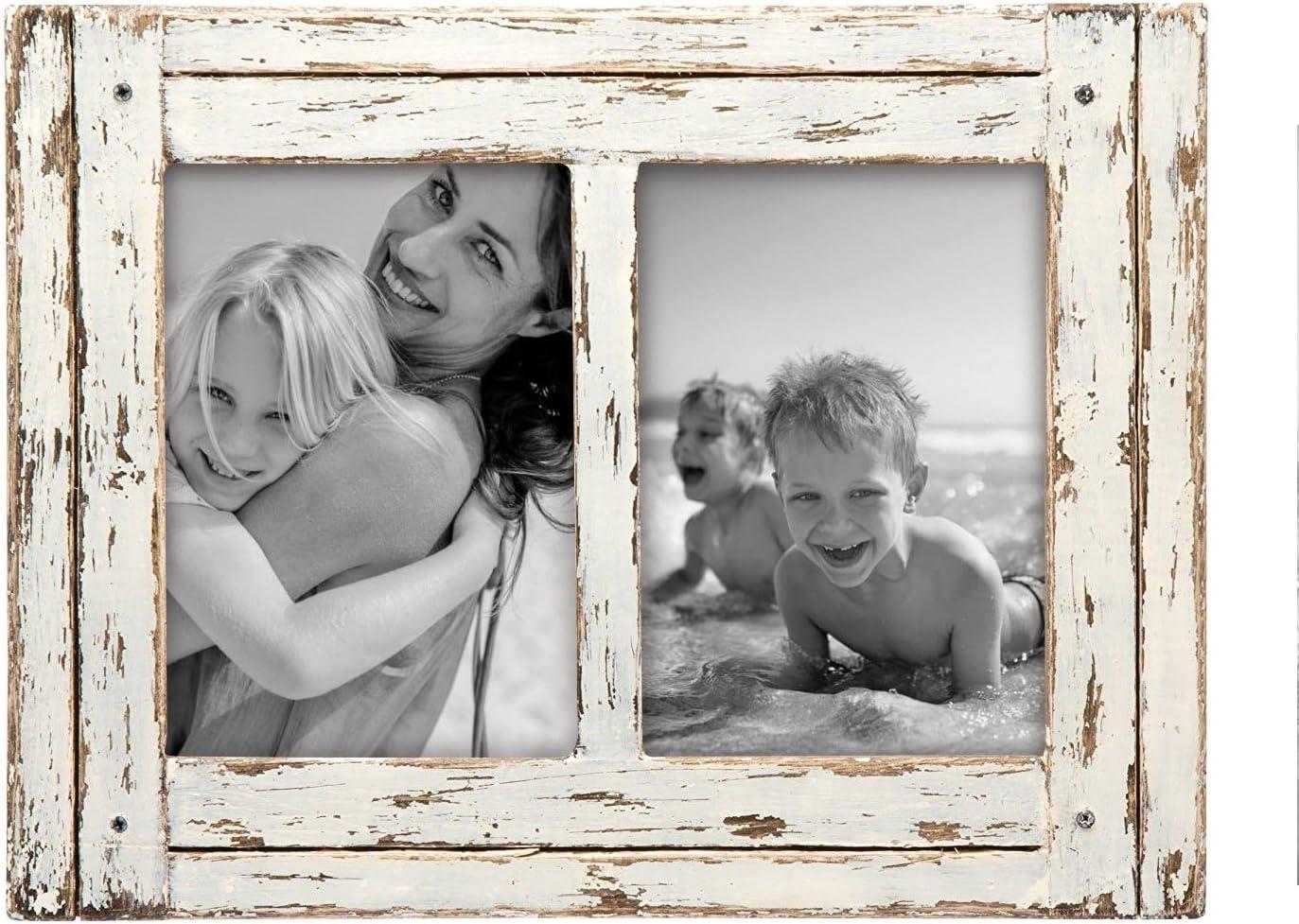 Distressed White Wood 5x7 Double Photo Frame